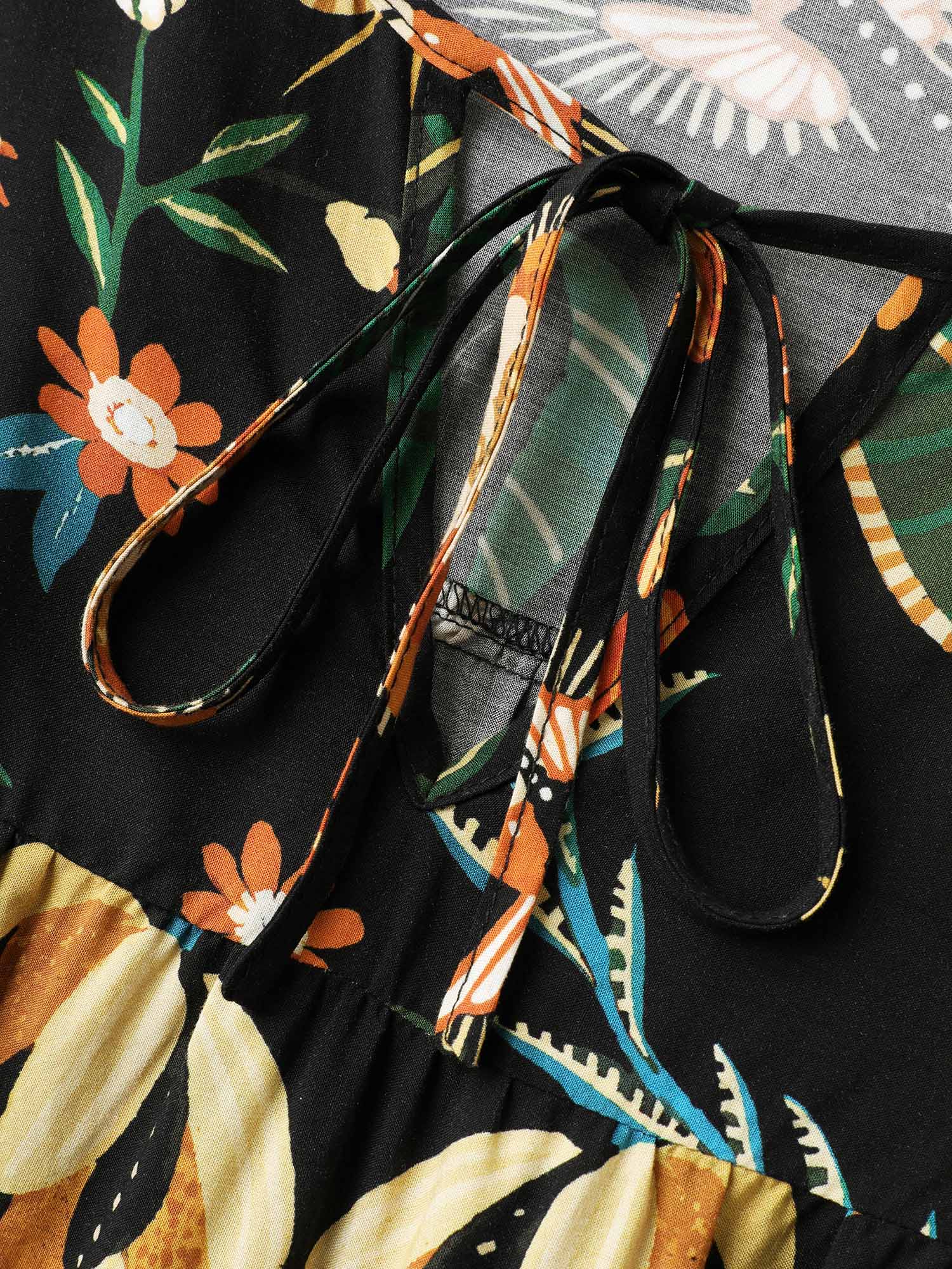 Rayon Boho Floral Neck Tie Blouse - Image 5