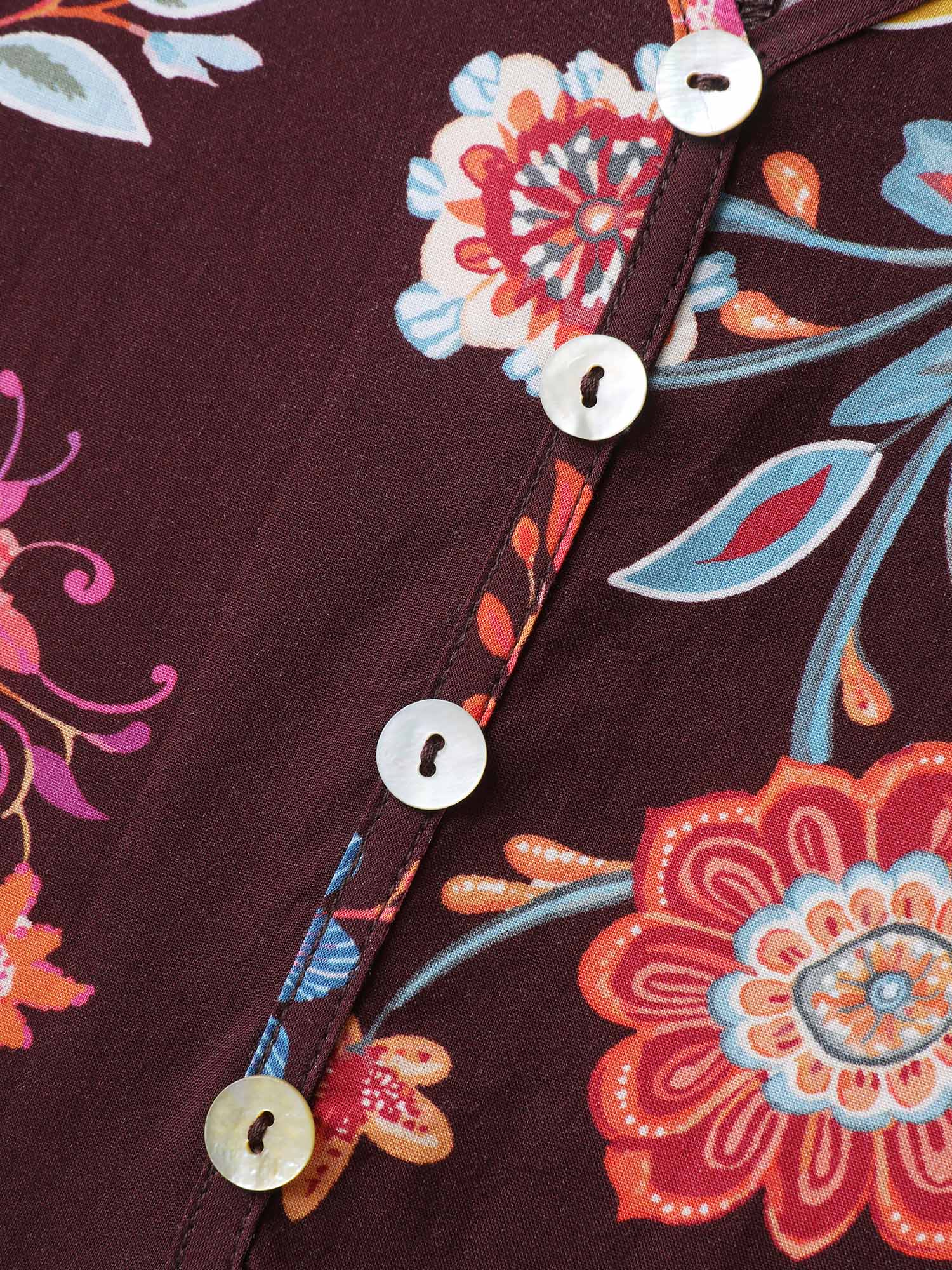Rayon Boho Floral Placket Midi Dress - Image 6