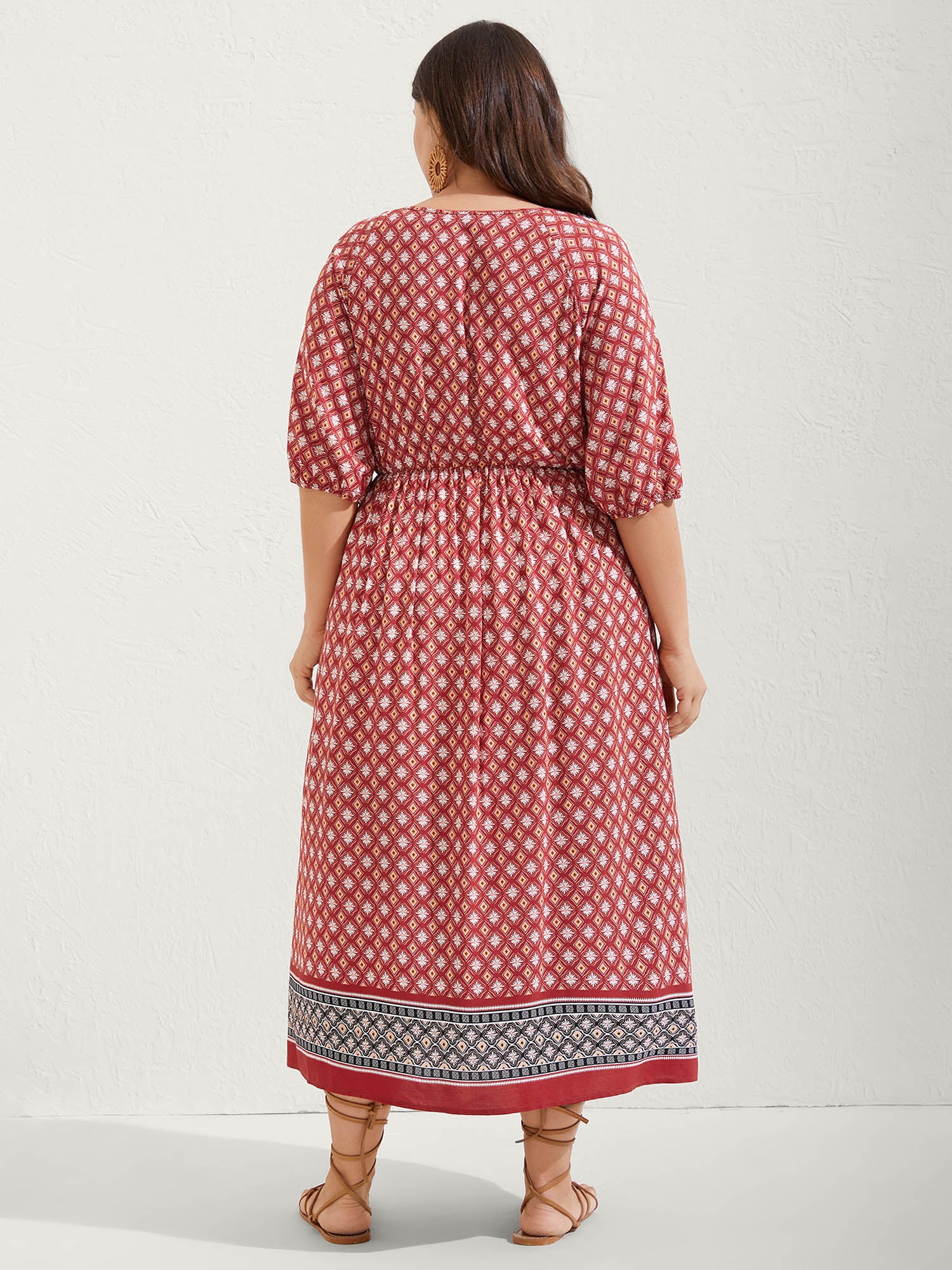 Rayon Boho Print Neck Tie Midi Dress - Image 4