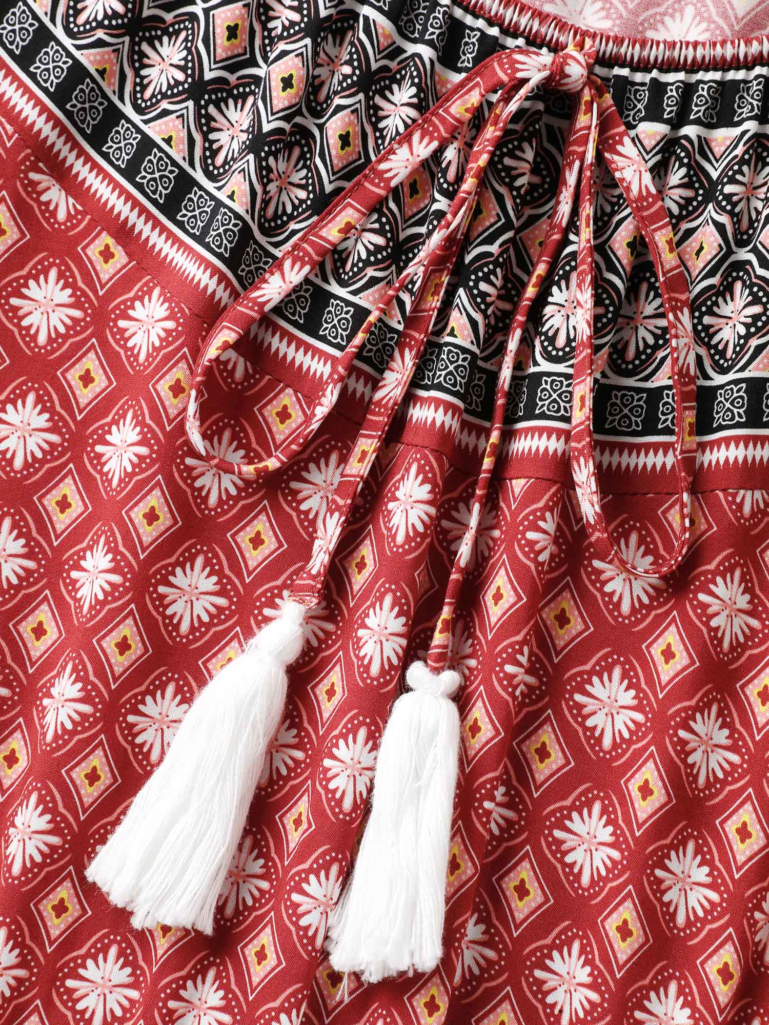 Rayon Boho Print Neck Tie Midi Dress - Image 5