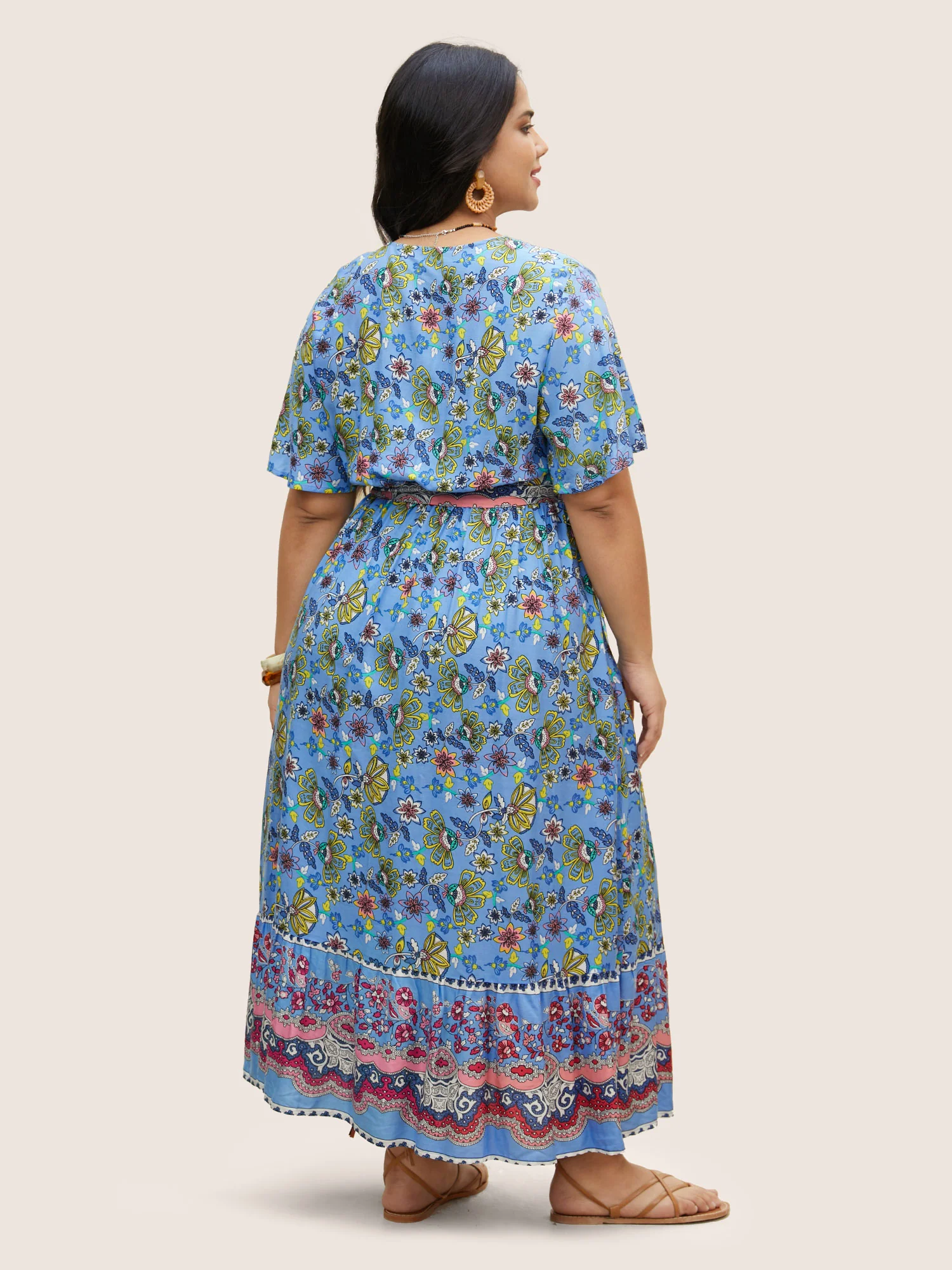 Rayon Boho Print Overlap Collar Dress - Image 3