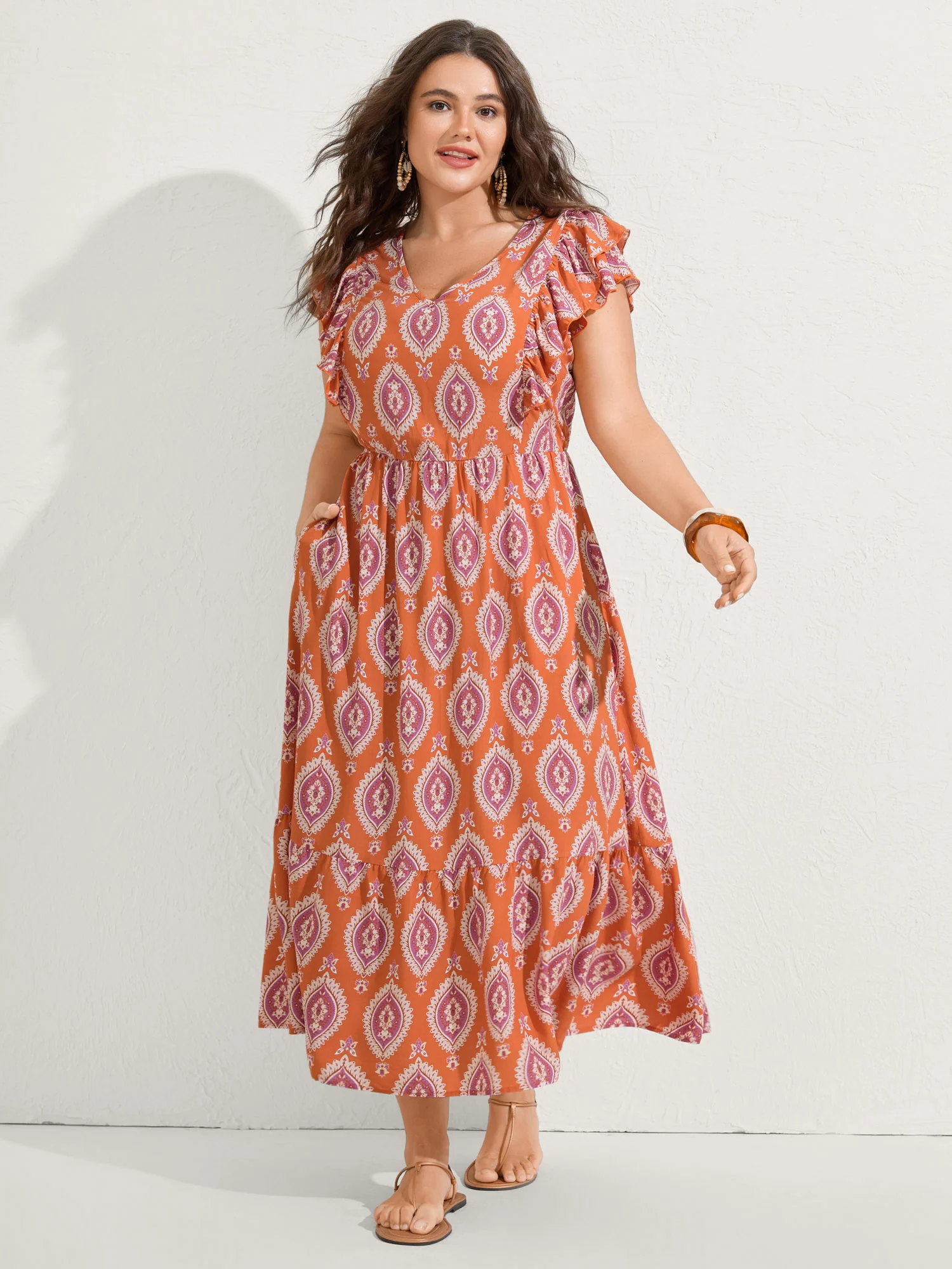 Rayon Boho Print Pocket Midi Dress - Image 2