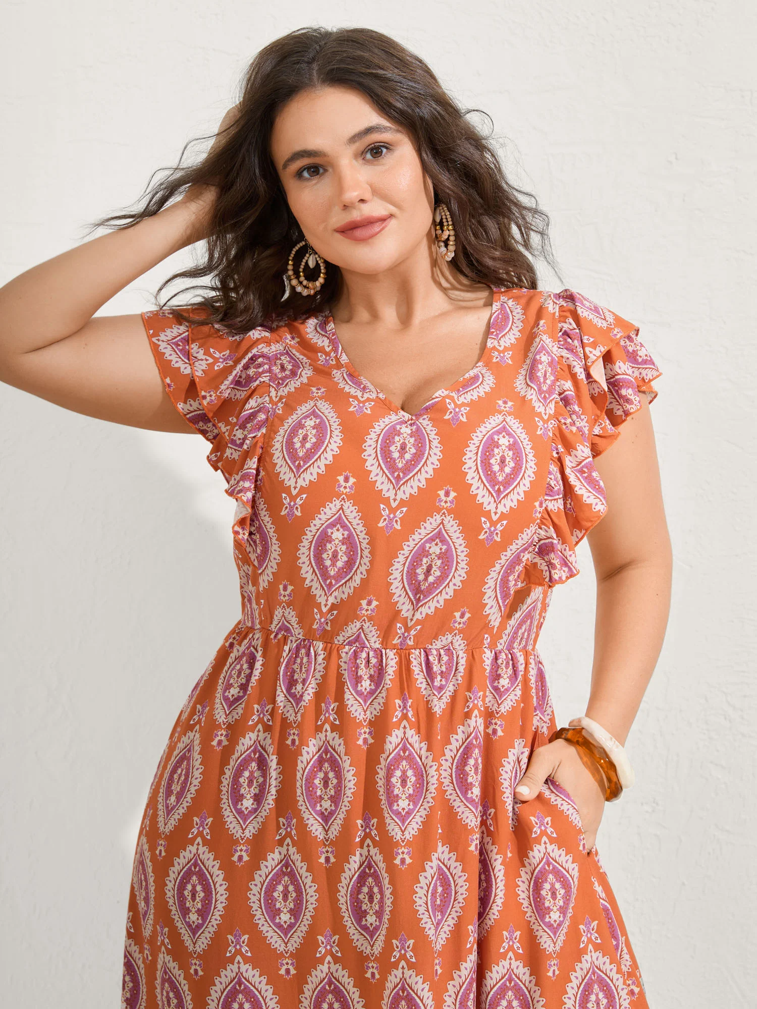 Rayon Boho Print Pocket Midi Dress - Image 3