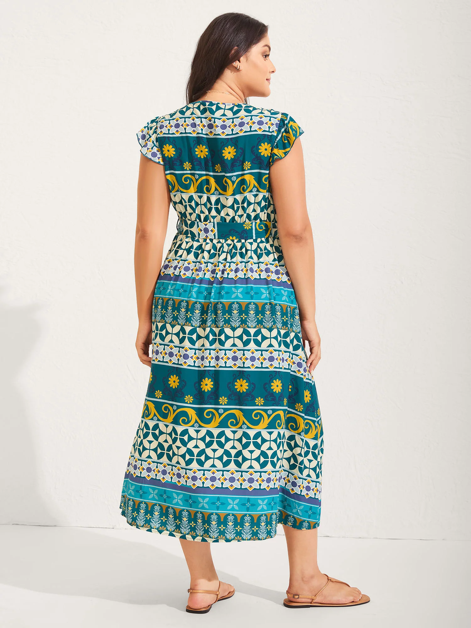 Rayon Boho Stretchy Waist Pockets Midi Dress - Image 4
