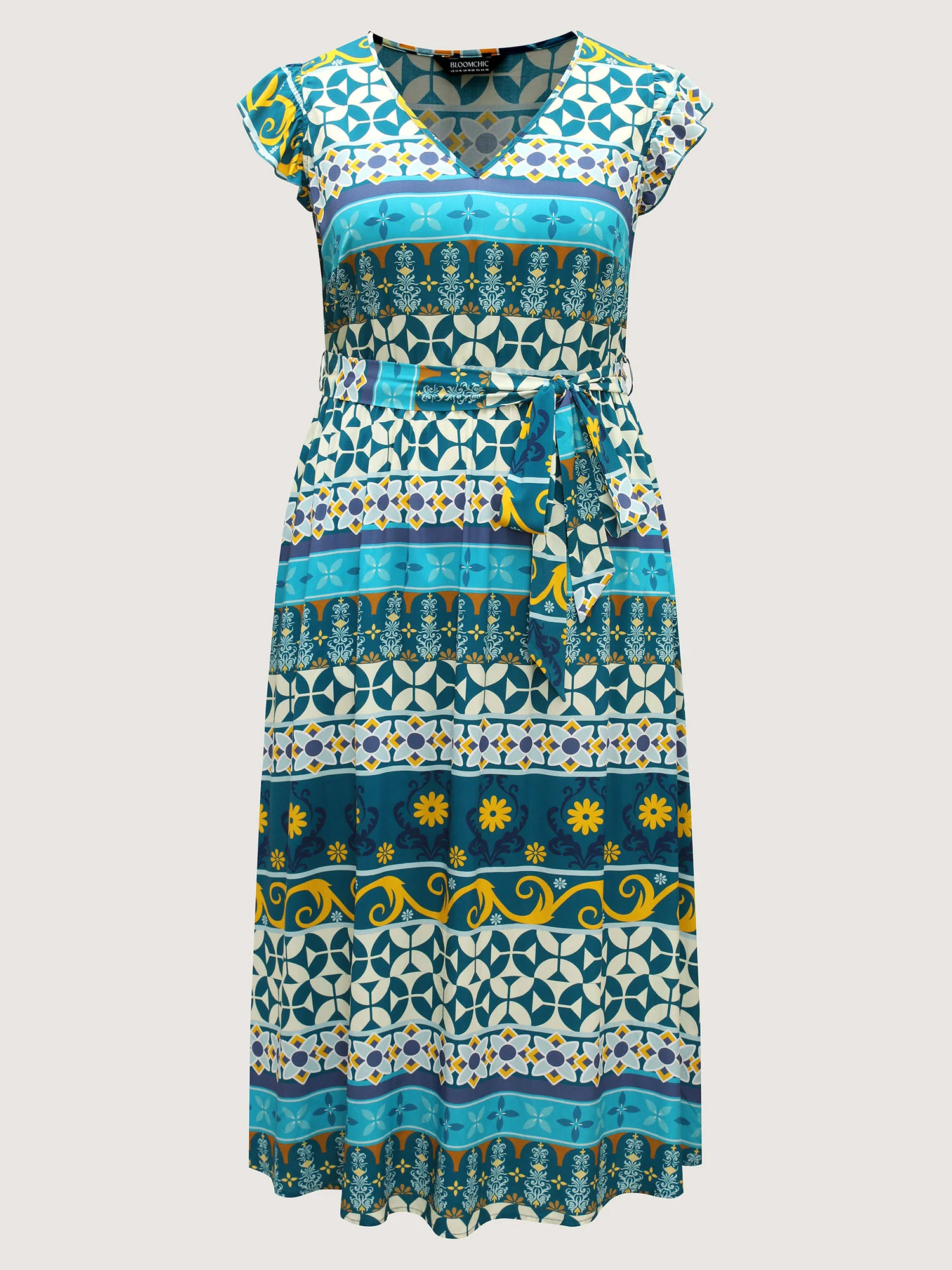 Rayon Boho Stretchy Waist Pockets Midi Dress - Image 8