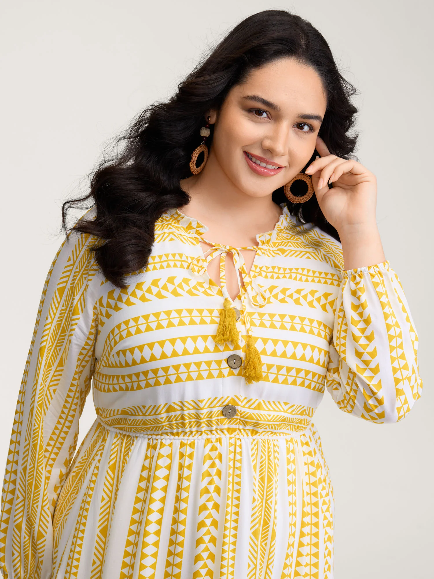 Rayon Boho Stripe Button Placket Midi Dress - Image 2
