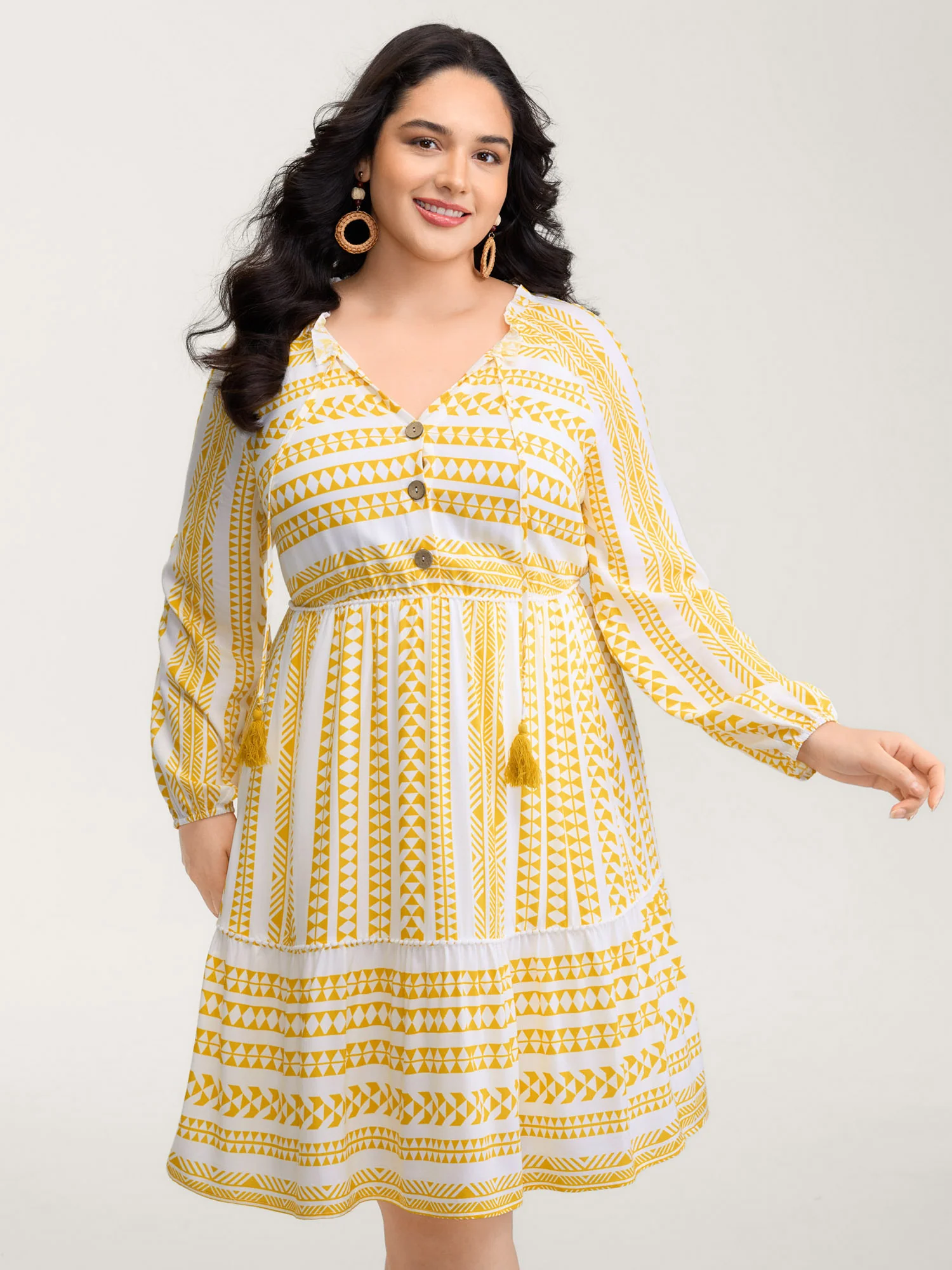 Rayon Boho Stripe Button Placket Midi Dress - Image 4