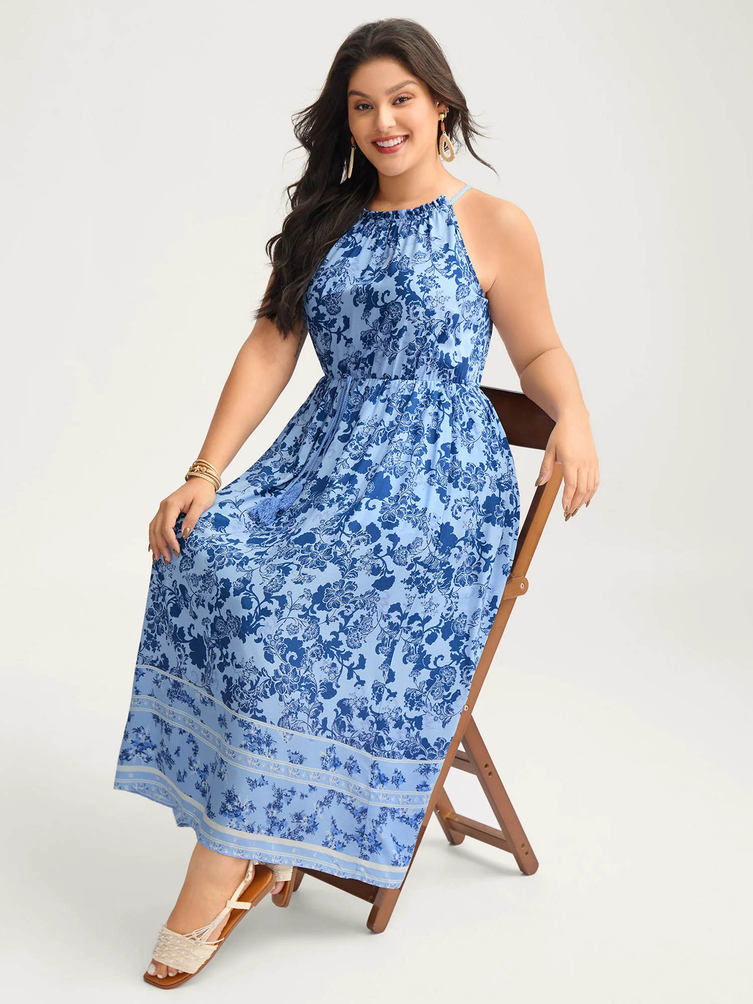 Rayon Braided Shoulder Straps Floral Midi Dress - Image 3