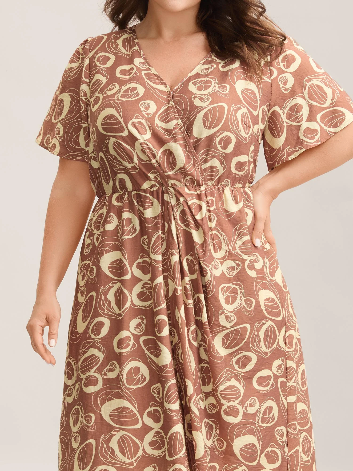 Rayon Bubble Print Stretchy Waist Pockets Midi Dress - Image 2
