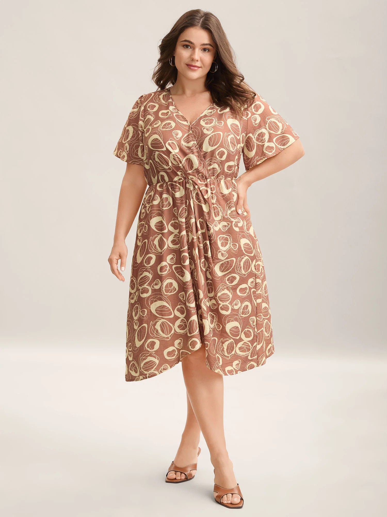 Rayon Bubble Print Stretchy Waist Pockets Midi Dress - Image 3