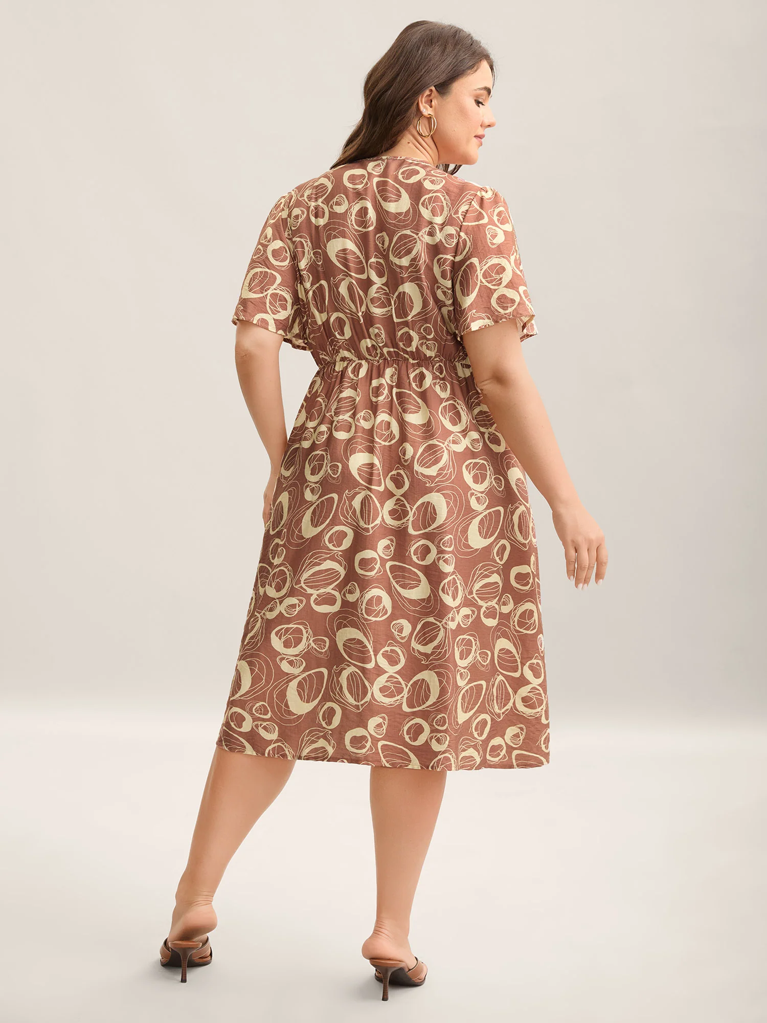 Rayon Bubble Print Stretchy Waist Pockets Midi Dress - Image 4