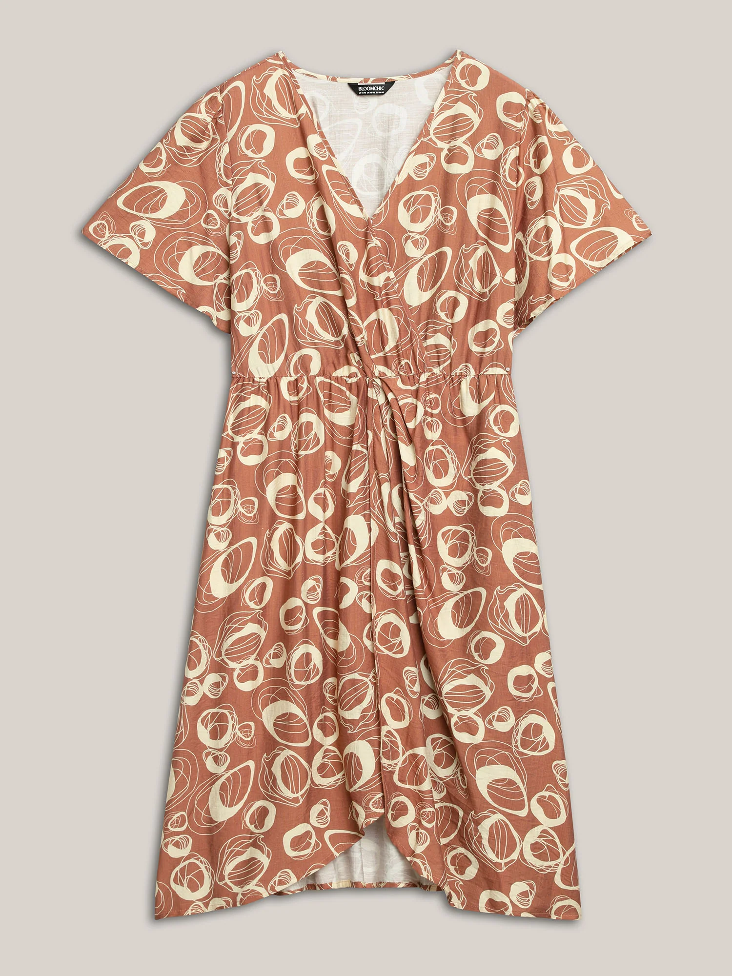 Rayon Bubble Print Stretchy Waist Pockets Midi Dress - Image 5