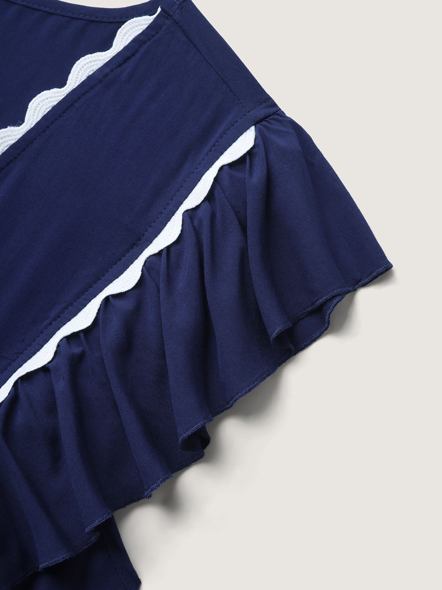 Rayon Collar Ribbon Contrast Pockets Midi Dress - Image 6