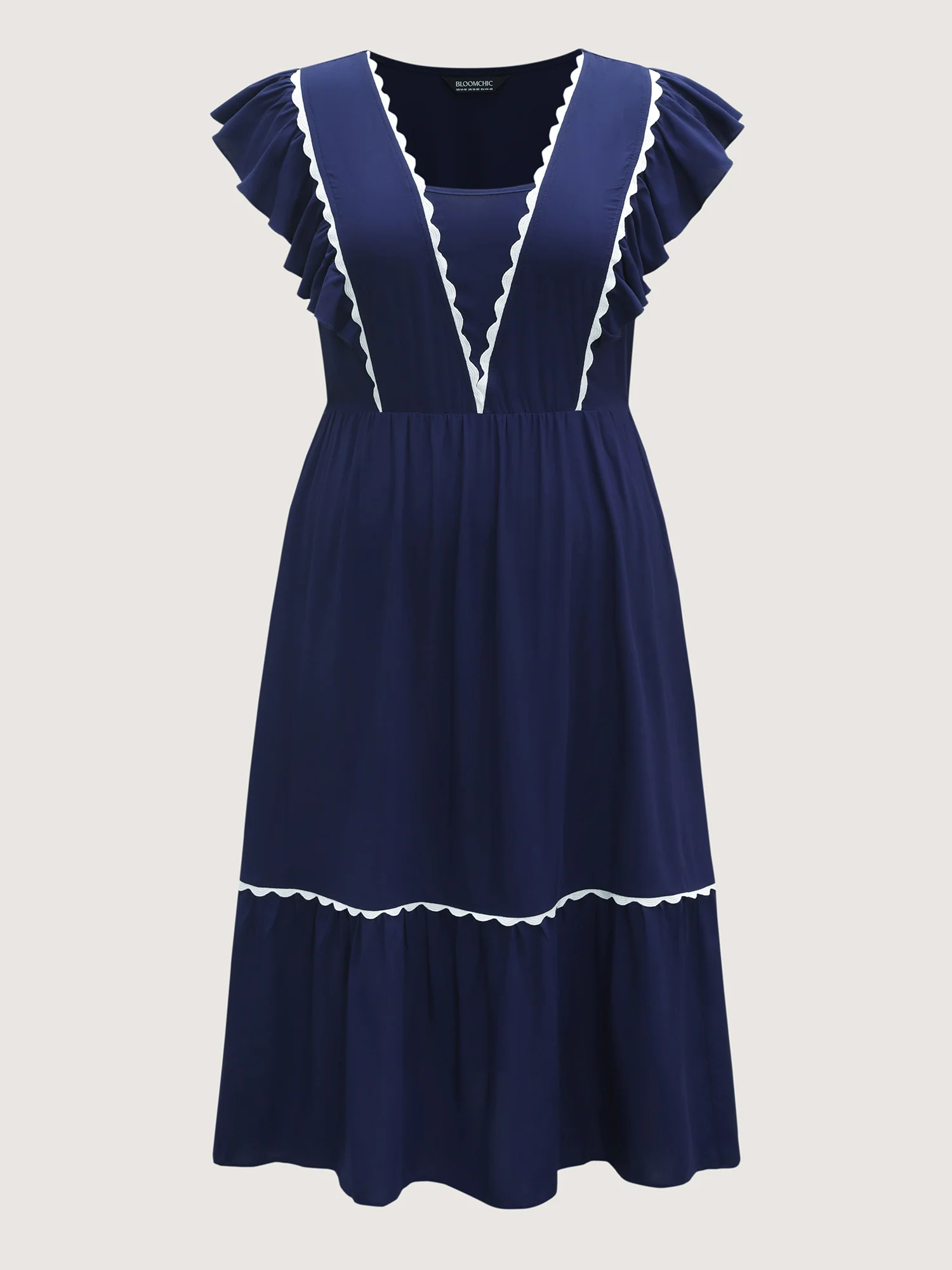 Rayon Collar Ribbon Contrast Pockets Midi Dress - Image 7