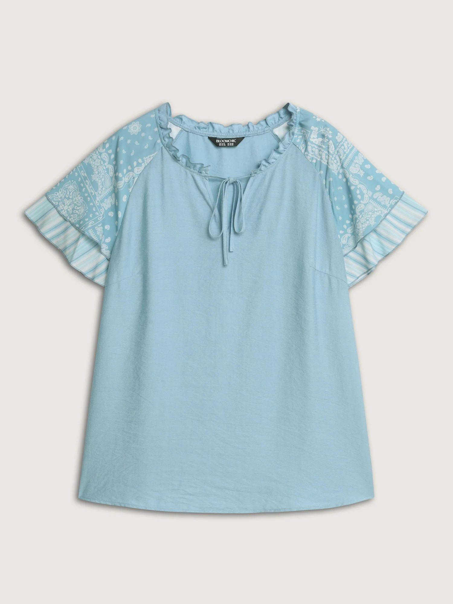 Rayon Color Contrast Ruffled Sleeve Blouse - Image 7