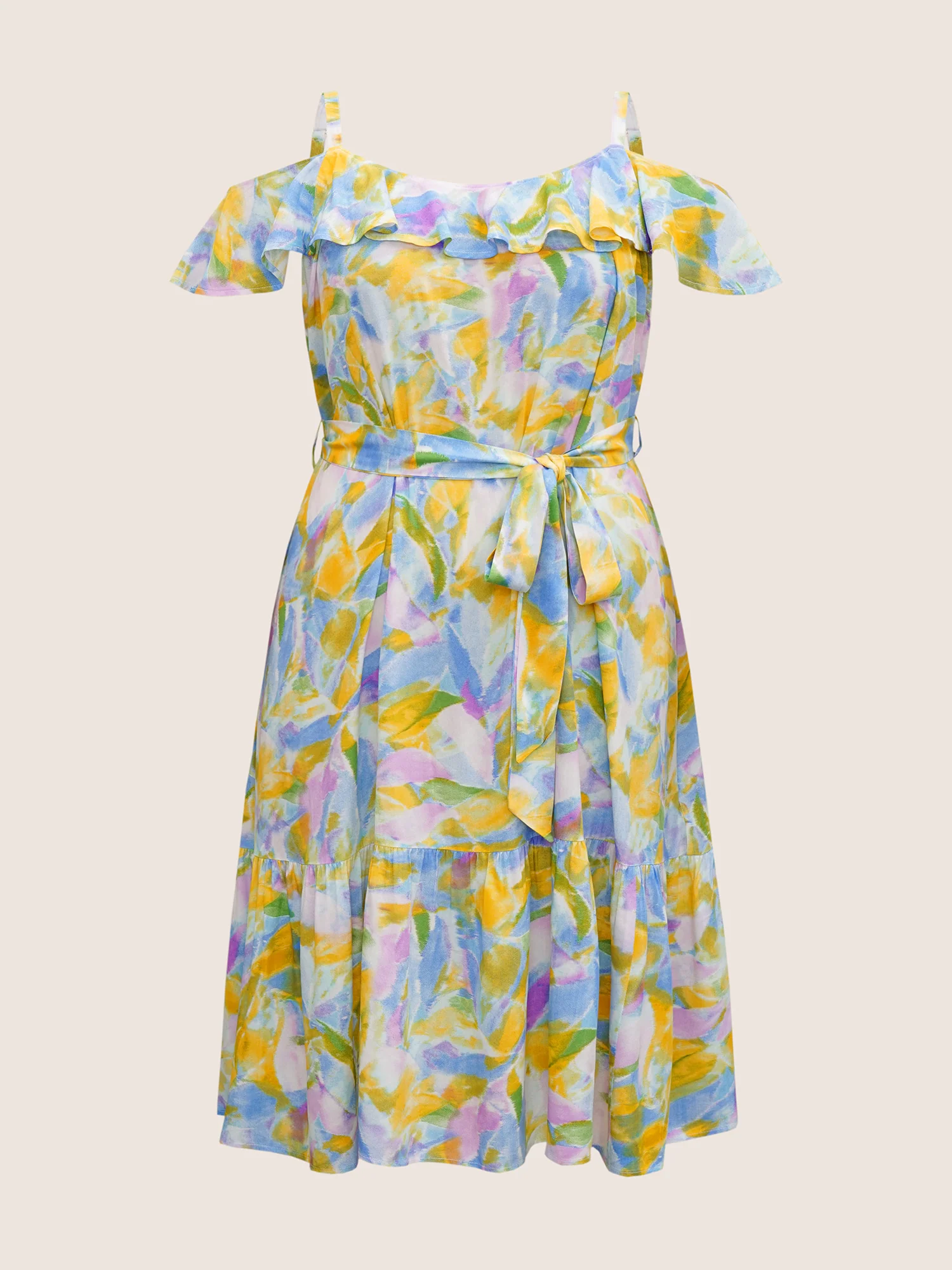 Rayon Pixel Flower Print Ruffles Pocket Dress - Image 7