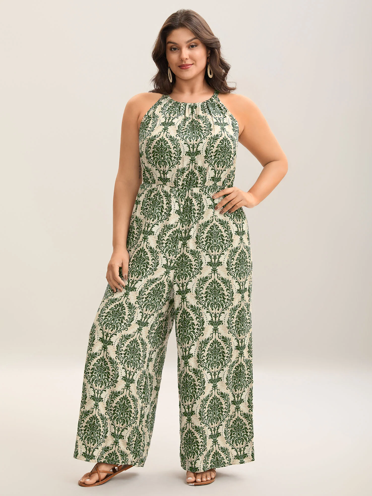 Rayon Damask Print Stretchy Waist Jumpsuit - Image 10