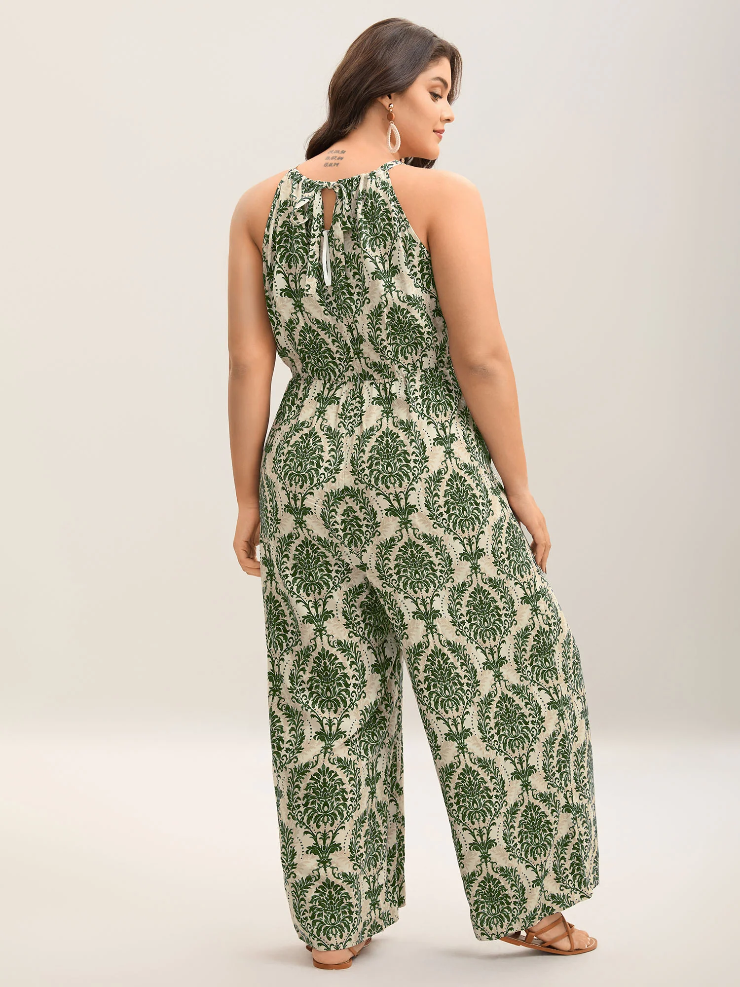 Rayon Damask Print Stretchy Waist Jumpsuit - Image 11