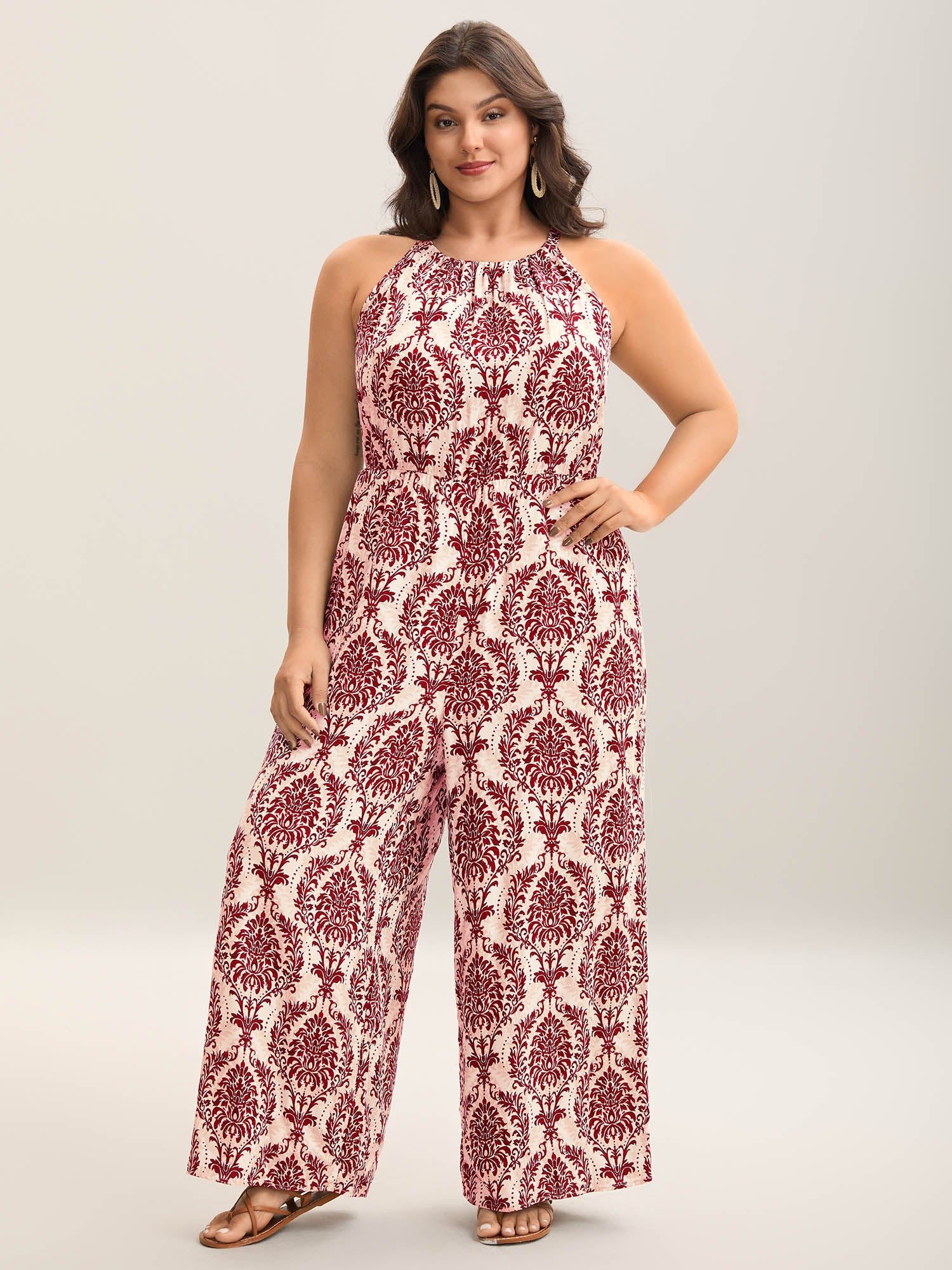 Rayon Damask Print Stretchy Waist Jumpsuit - Image 14