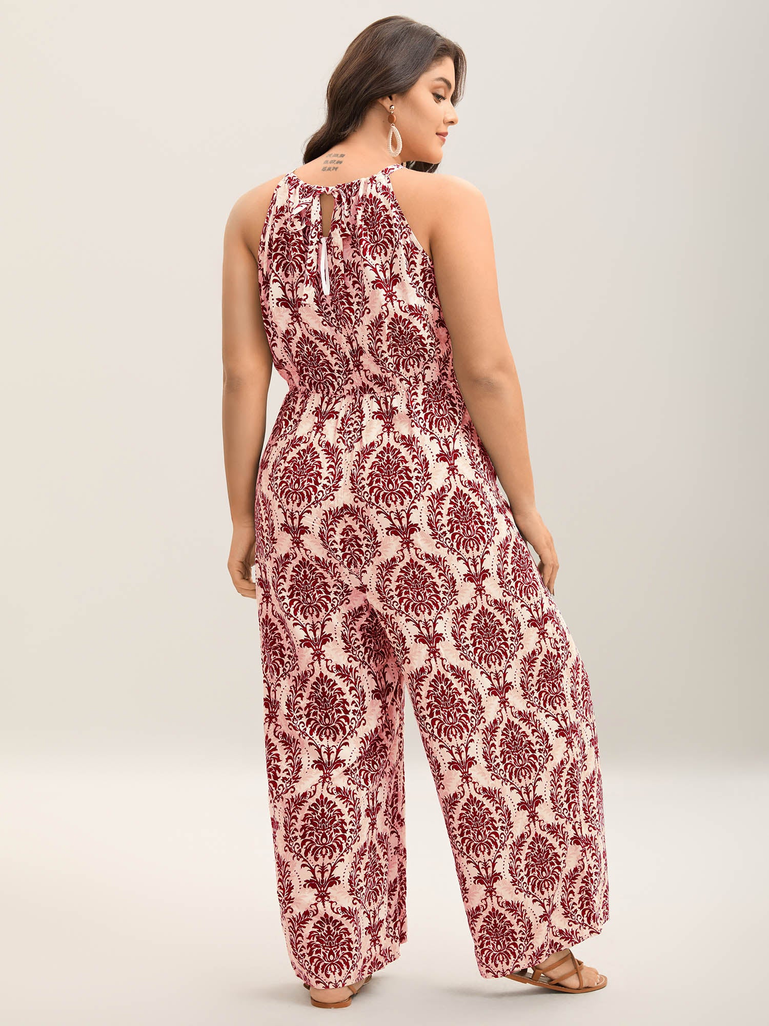 Rayon Damask Print Stretchy Waist Jumpsuit - Image 15