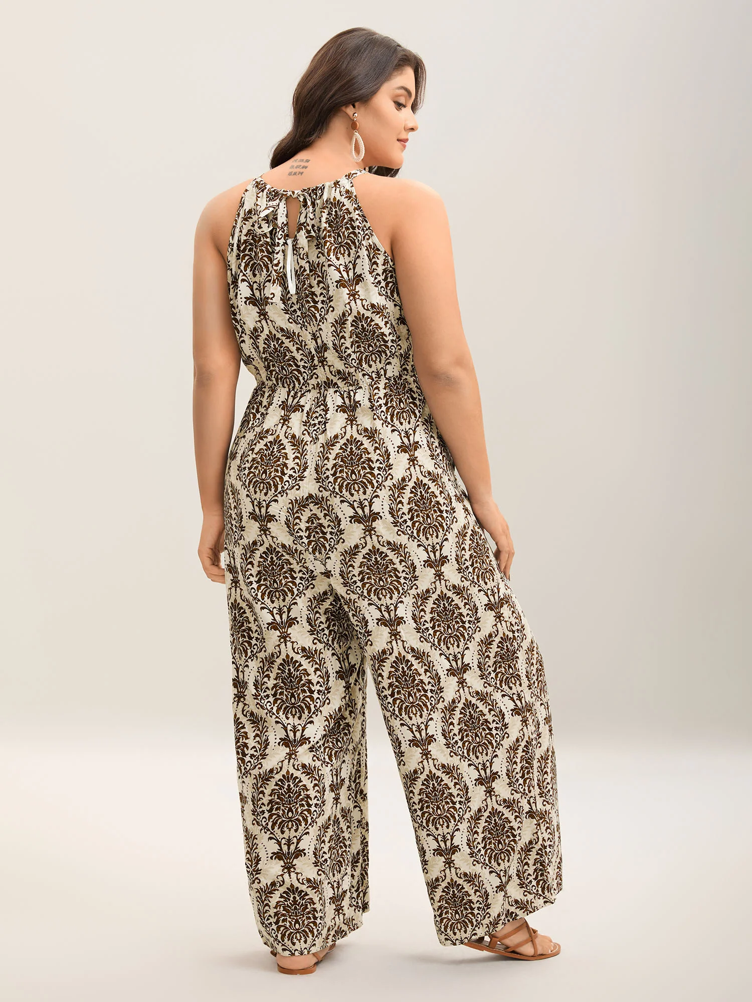 Rayon Damask Print Stretchy Waist Jumpsuit - Image 19