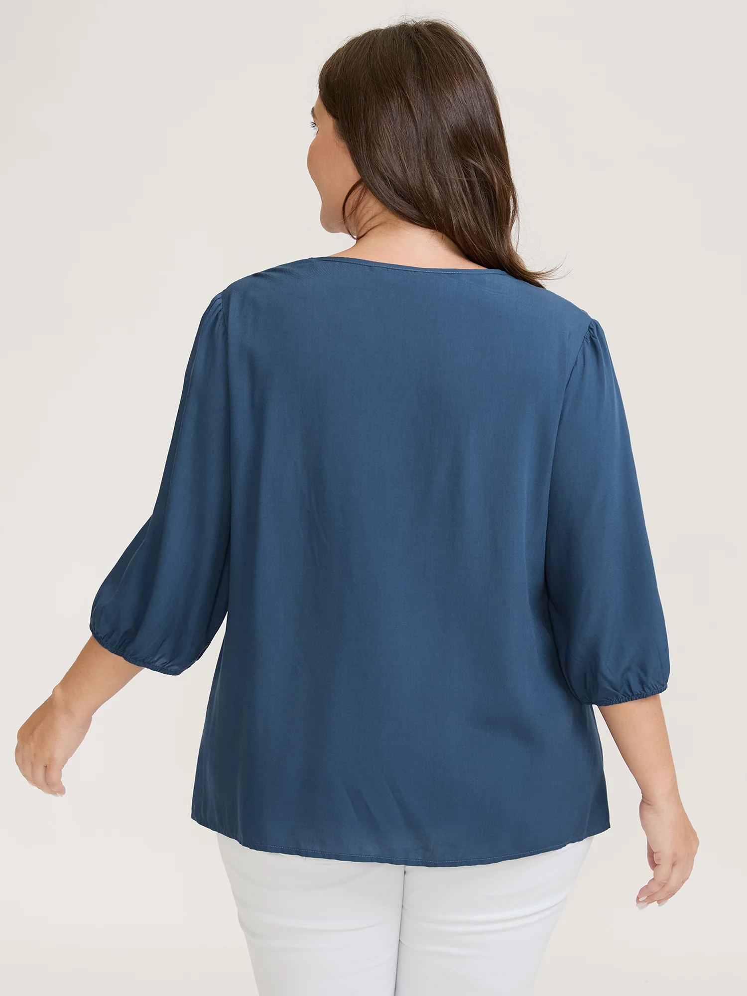 Rayon Eyelet Trim Neck-Tie Blouse - Image 4