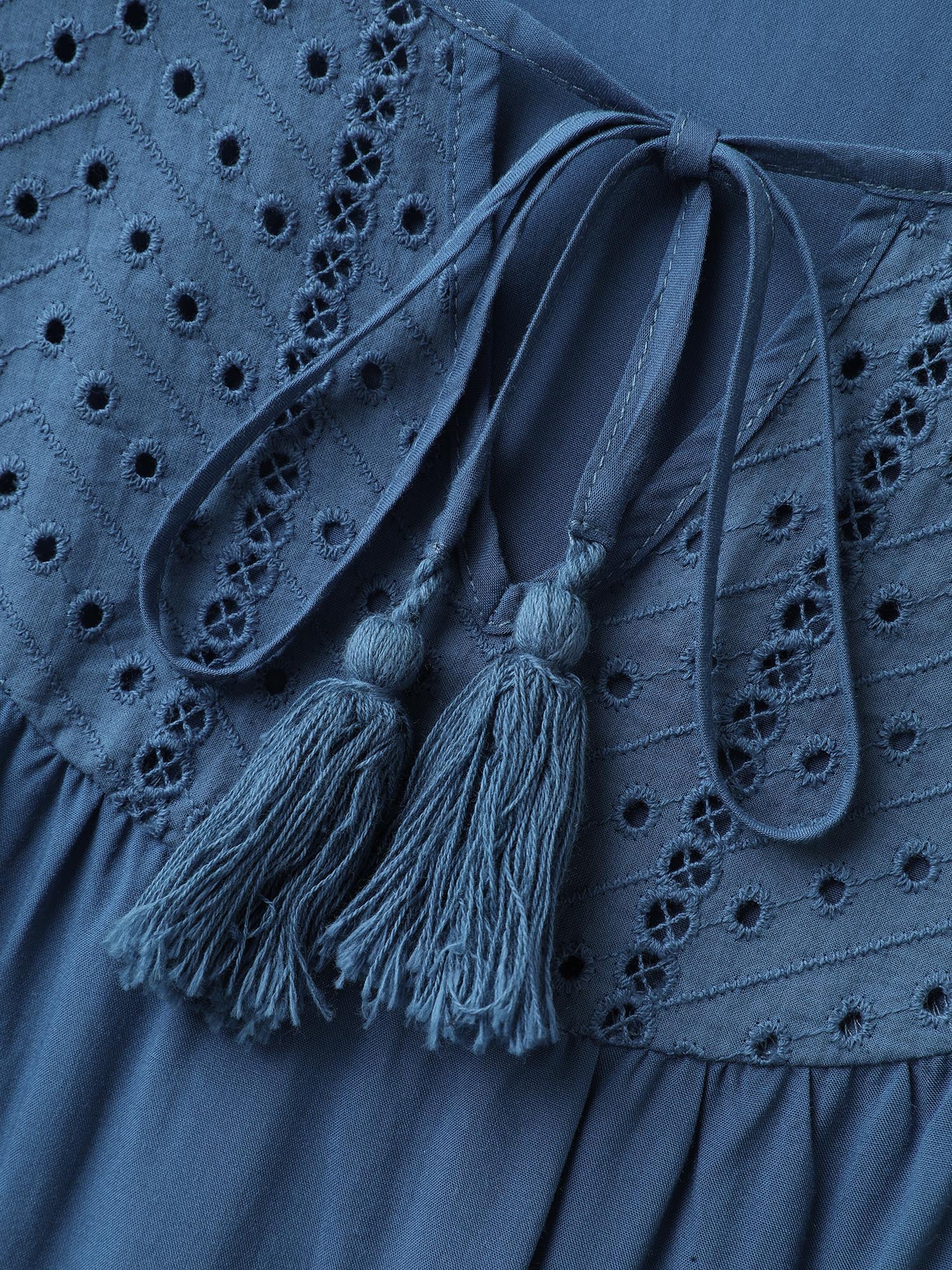 Rayon Eyelet Trim Neck-Tie Blouse - Image 5