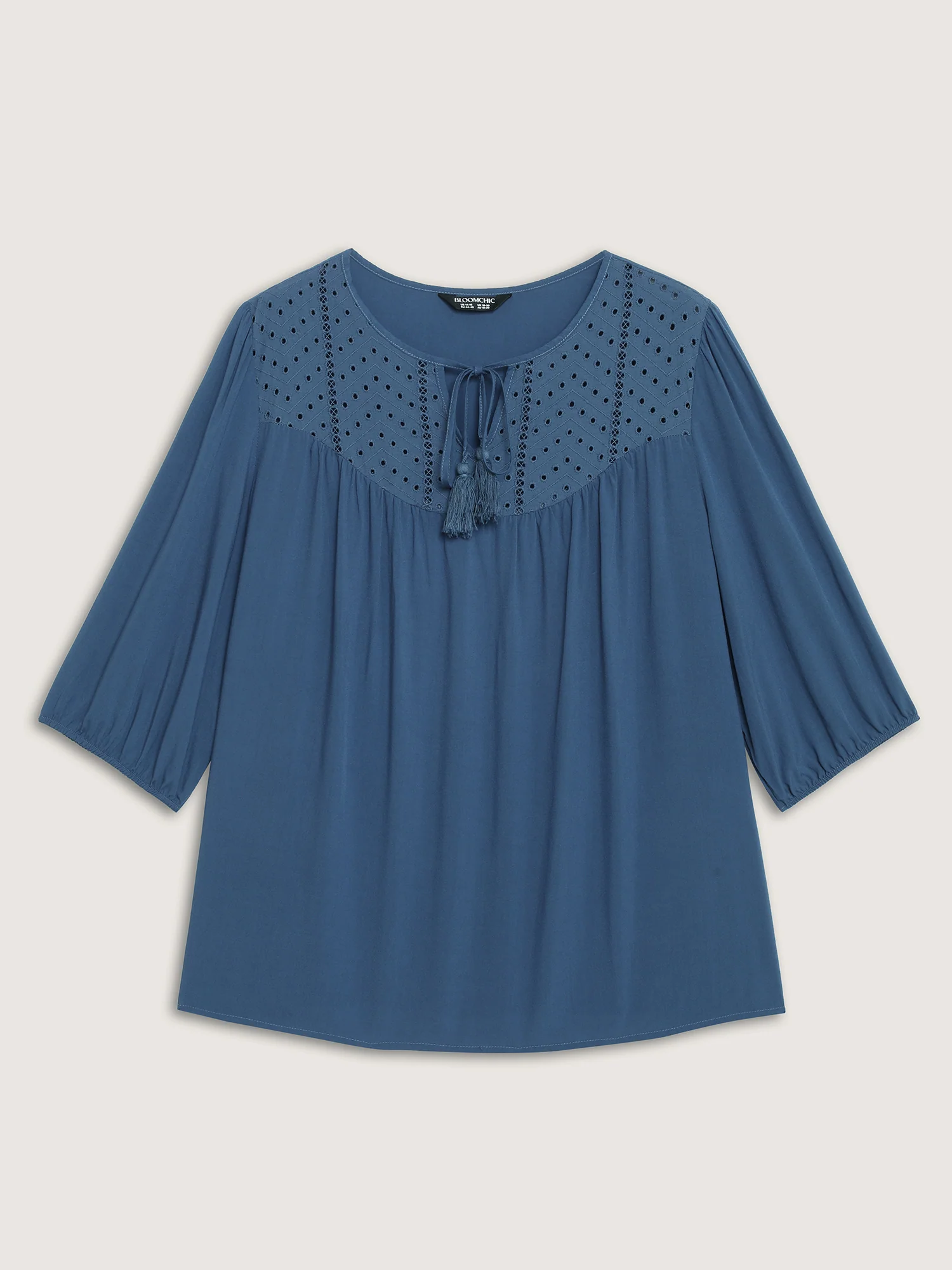 Rayon Eyelet Trim Neck-Tie Blouse - Image 7