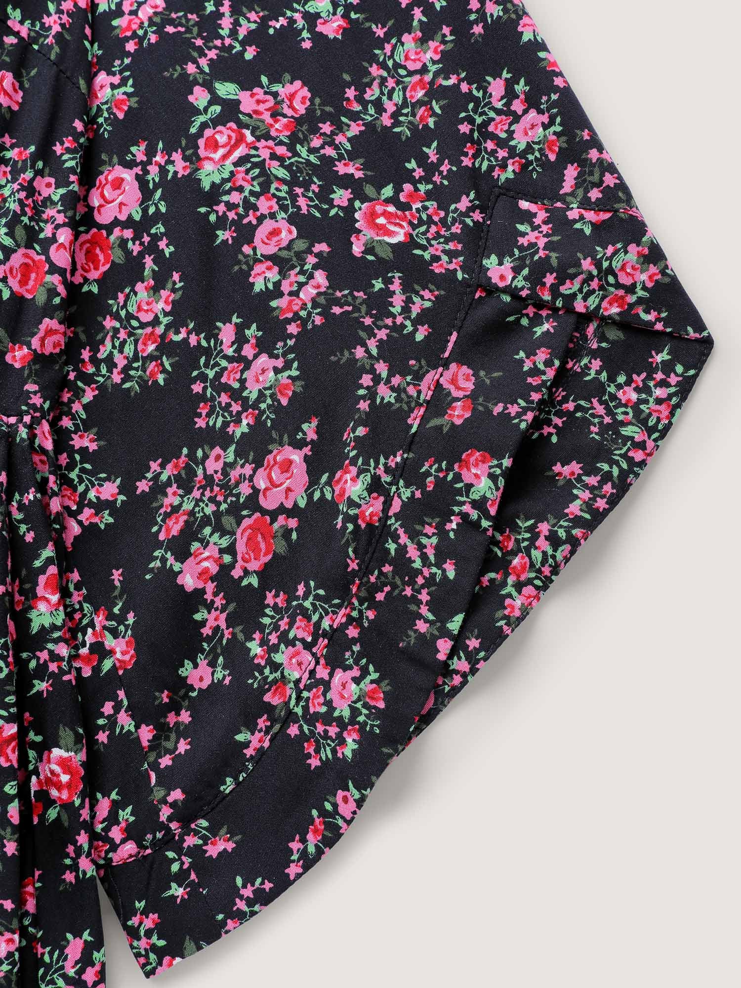 Rayon Floral Bell Sleeve Pockets Midi Dress - Image 7