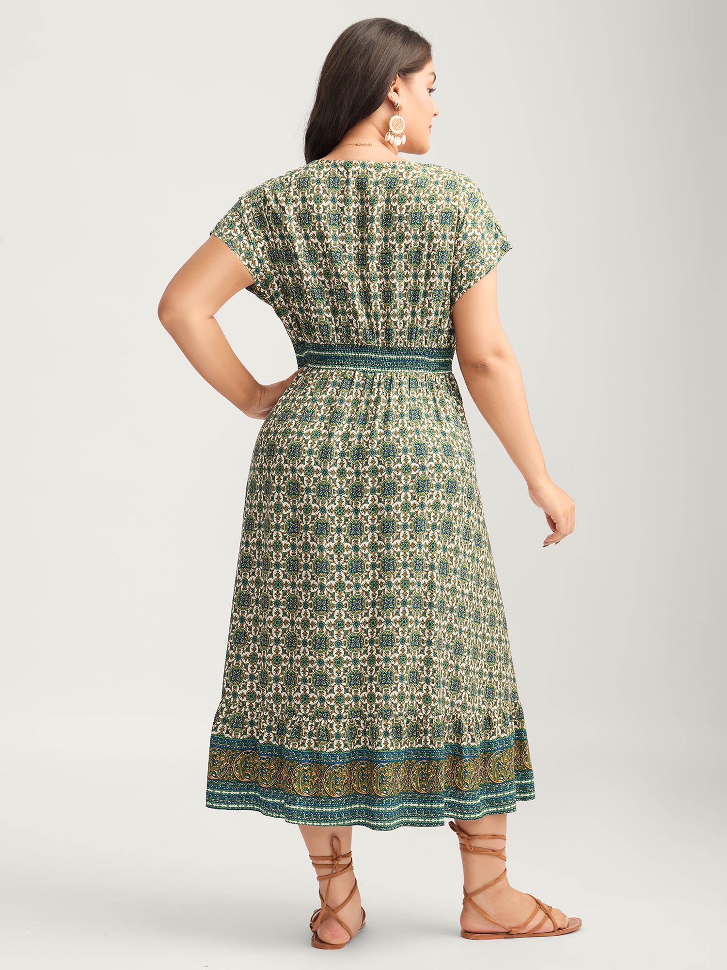 Rayon Floral Boho Print Pockets Midi Dress - Image 4