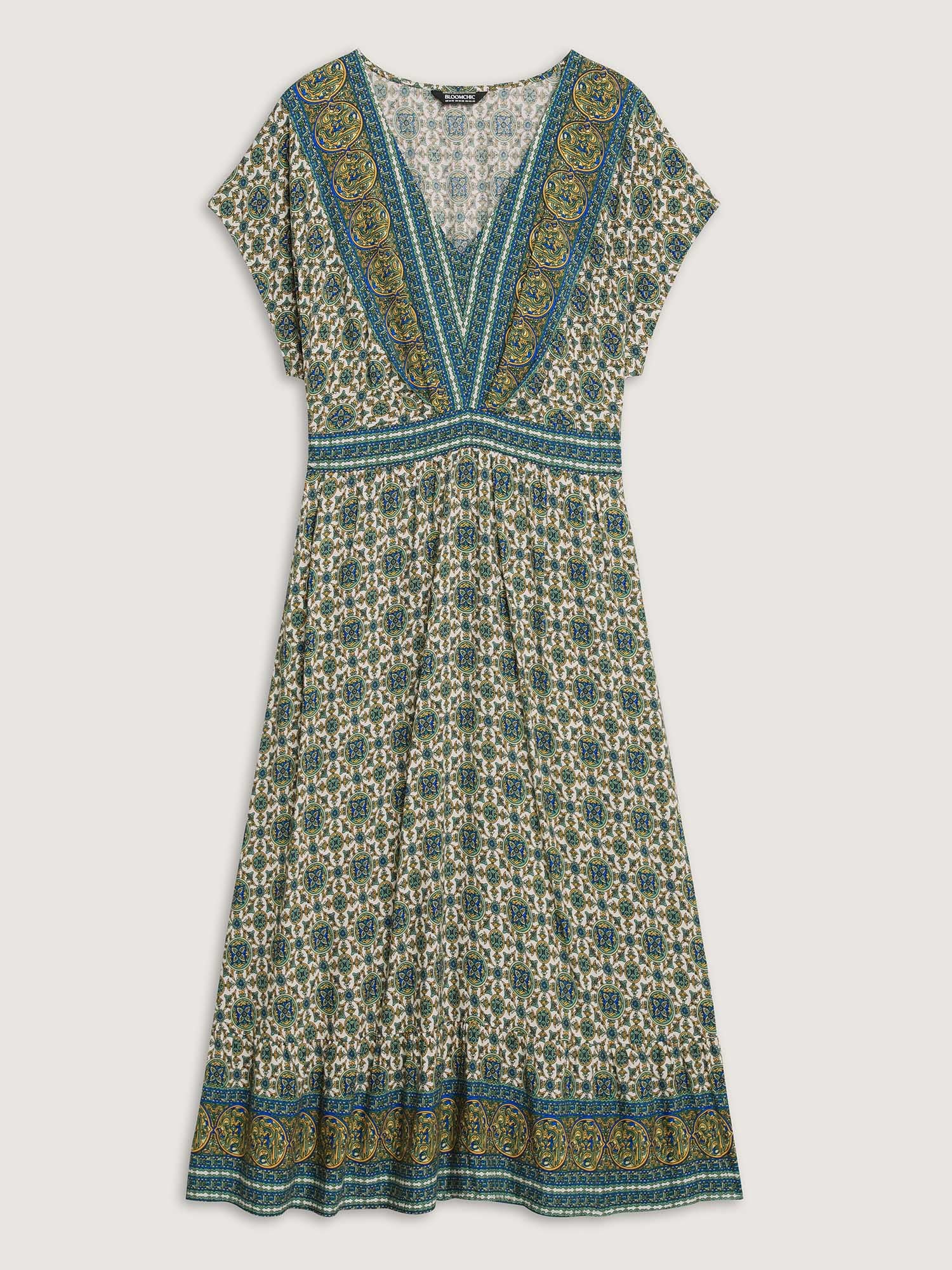 Rayon Floral Boho Print Pockets Midi Dress - Image 7