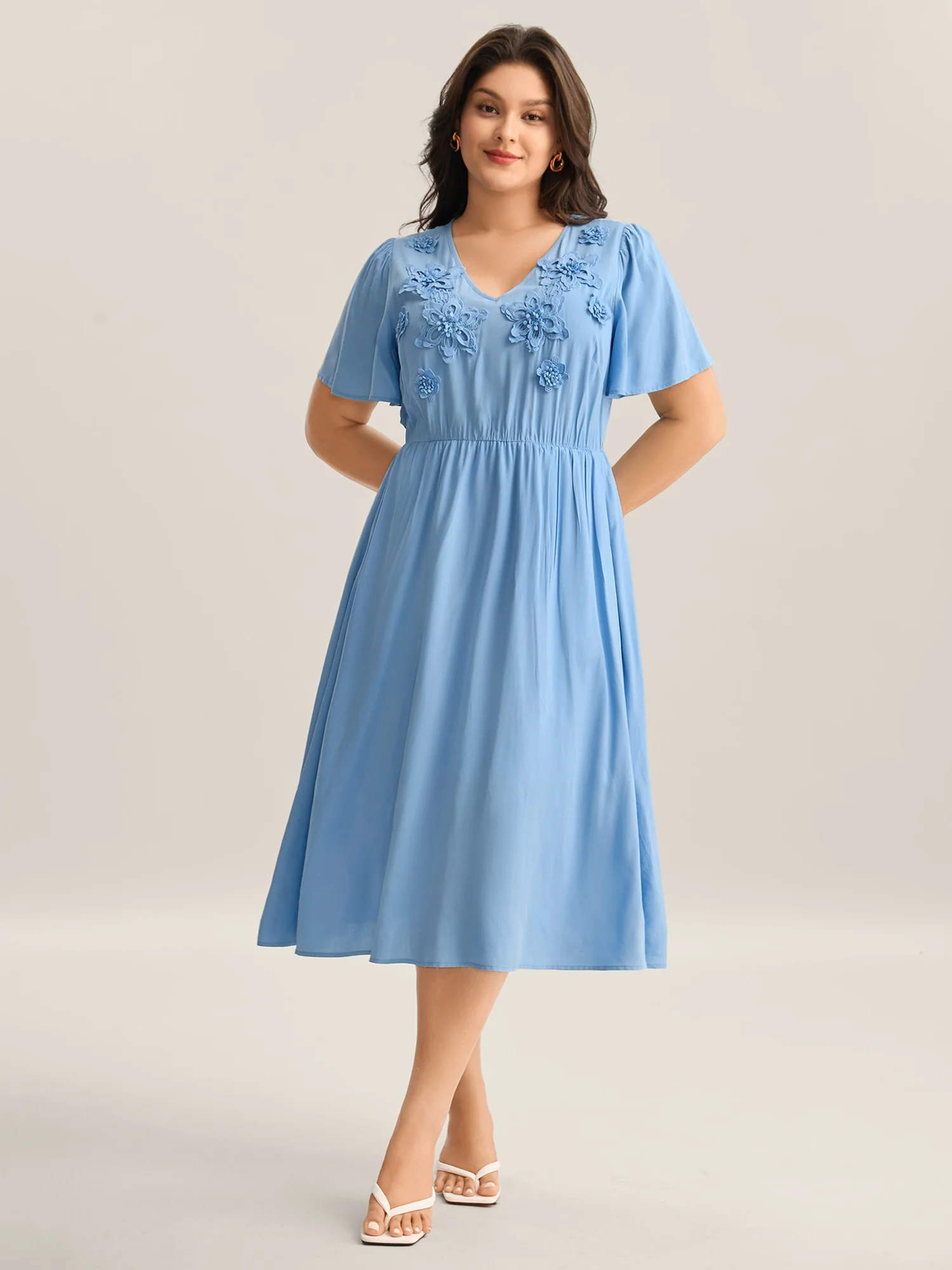 Rayon Floral Detail Cinched-Waist Midi Dress - Image 2