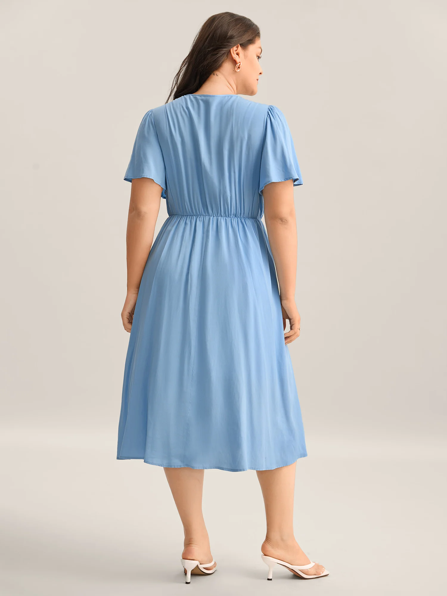 Rayon Floral Detail Cinched-Waist Midi Dress - Image 4
