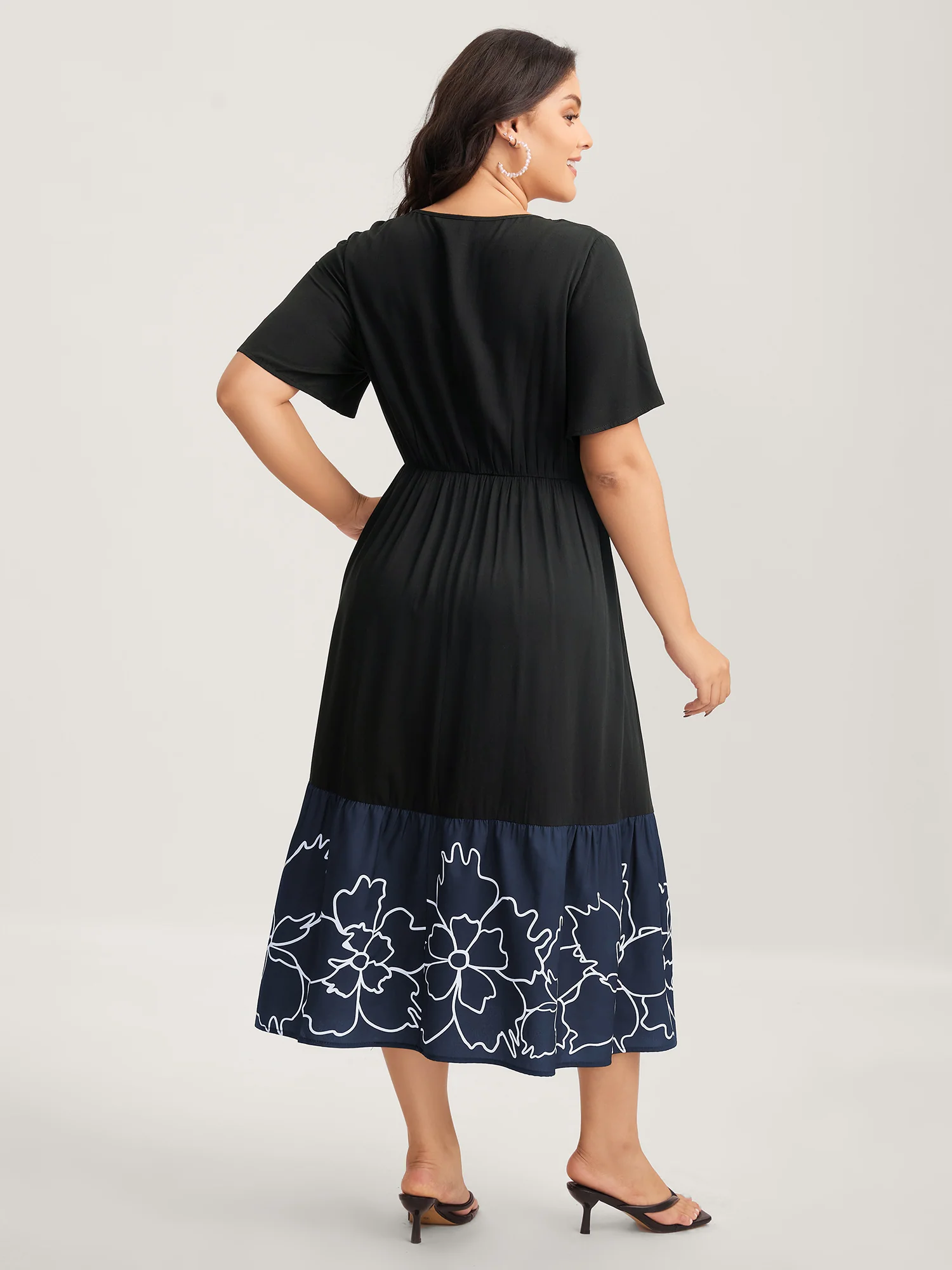 Rayon Floral Hem Cinched-Waist Midi Dress - Image 3