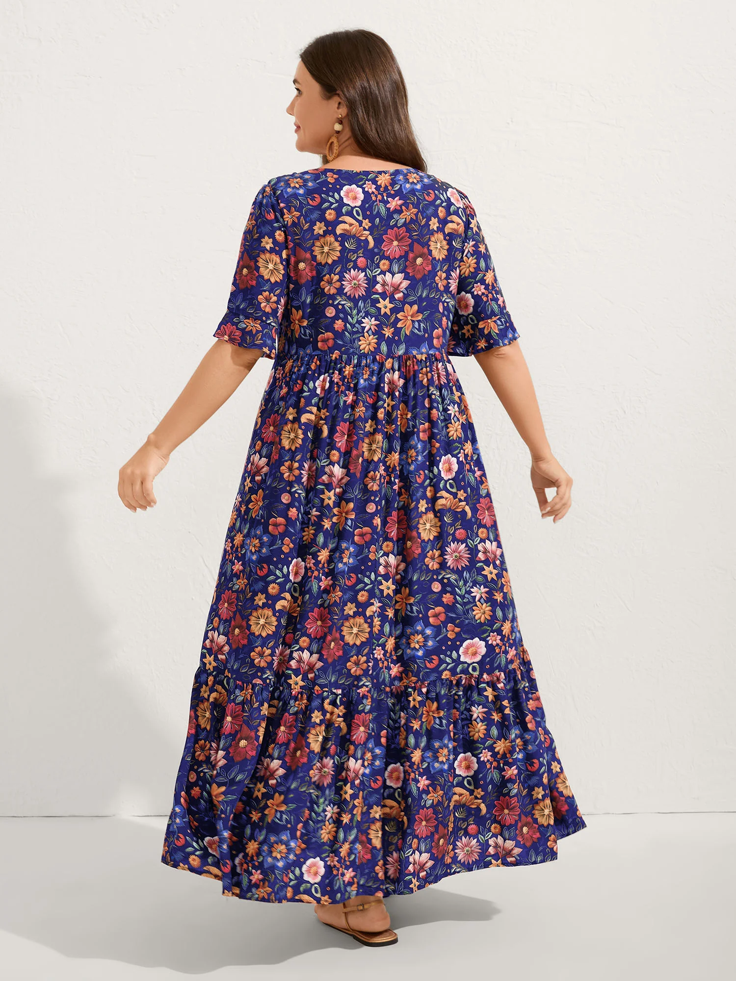 Rayon Floral Lace Trim Button Maxi Dress - Image 11