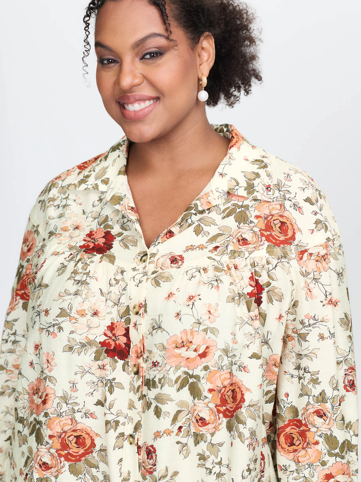 Rayon Floral Print Button-Down Shirt - Image 2
