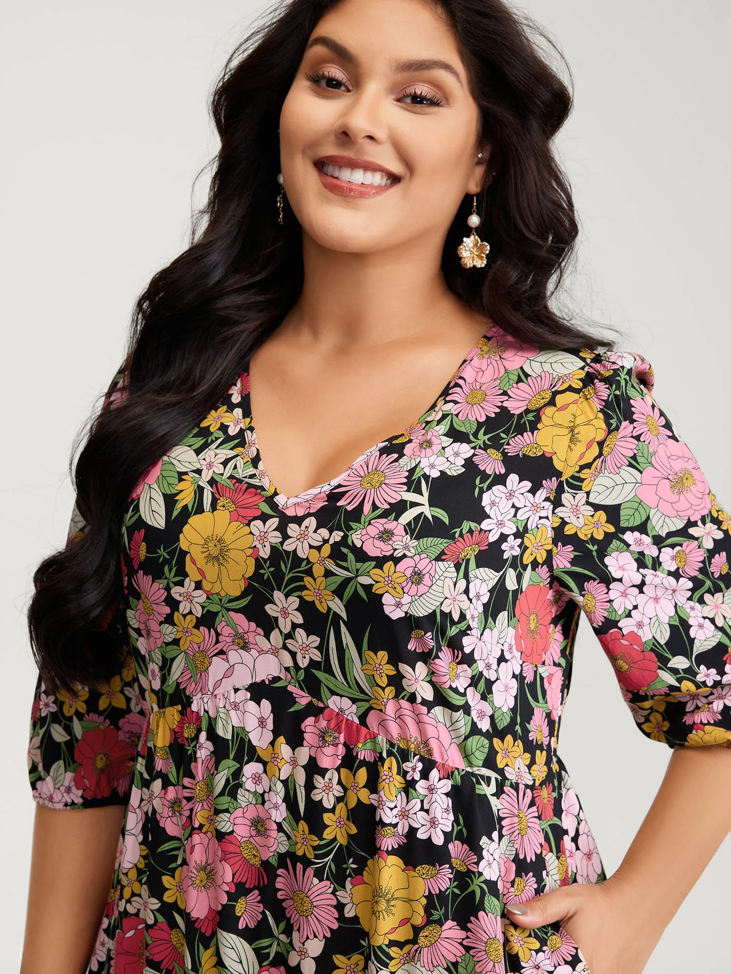 Rayon Floral Print Cinched Waist Mini Dress - Image 2