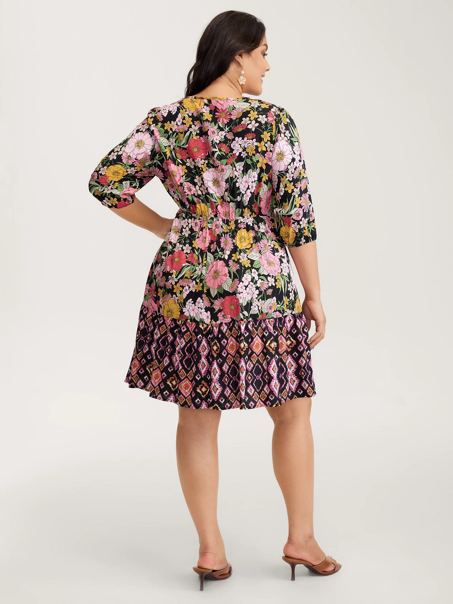 Rayon Floral Print Cinched Waist Mini Dress - Image 4
