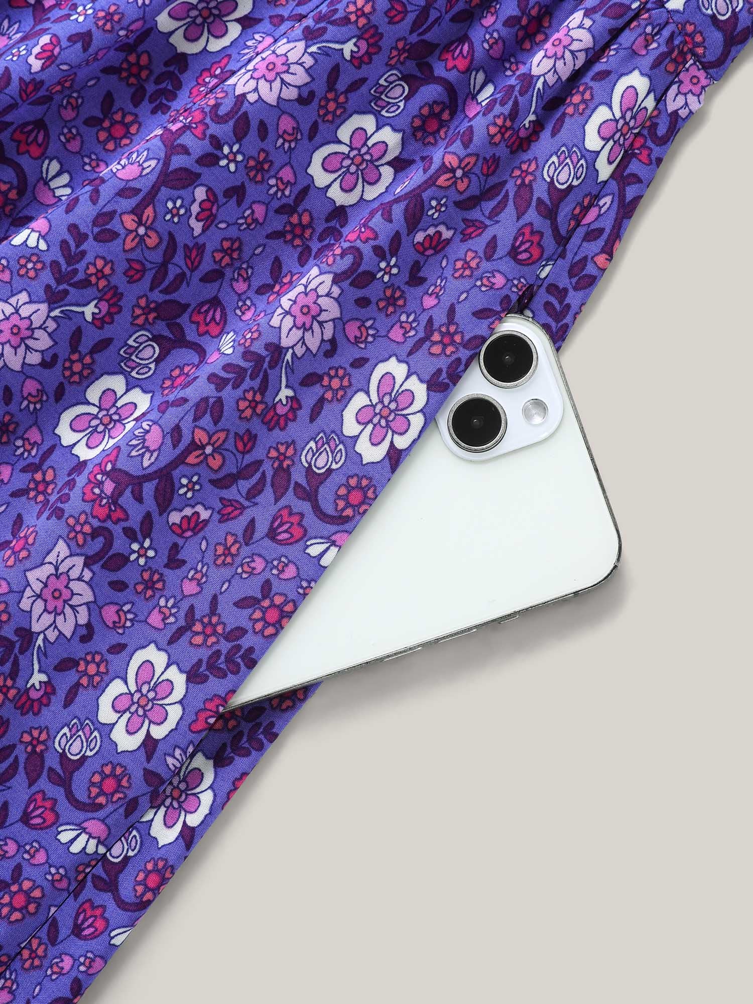 Rayon Floral Print Color Contrast Midi Dress - Image 7