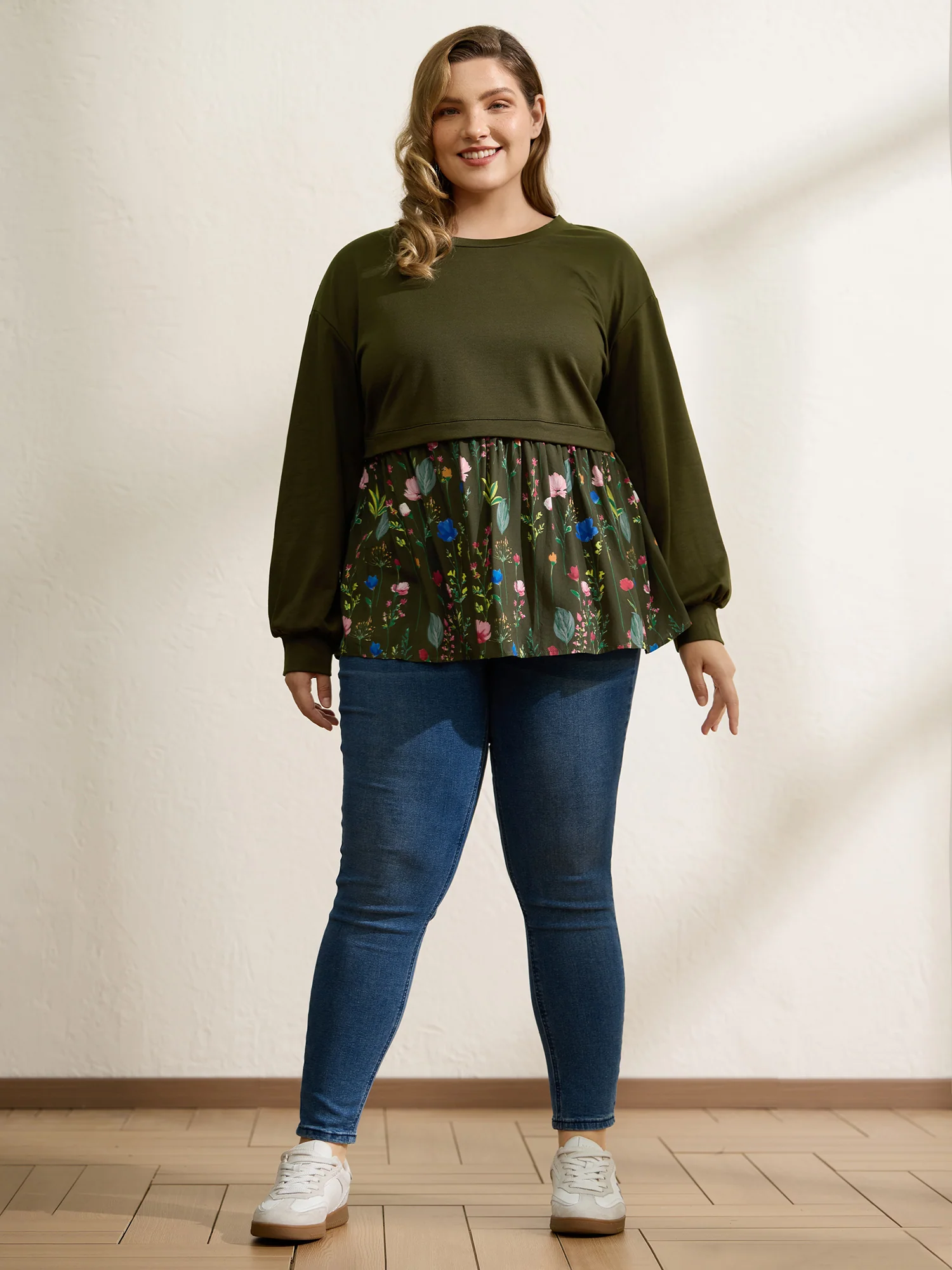 Rayon Floral Print Contrast Sweatshirt - Image 2