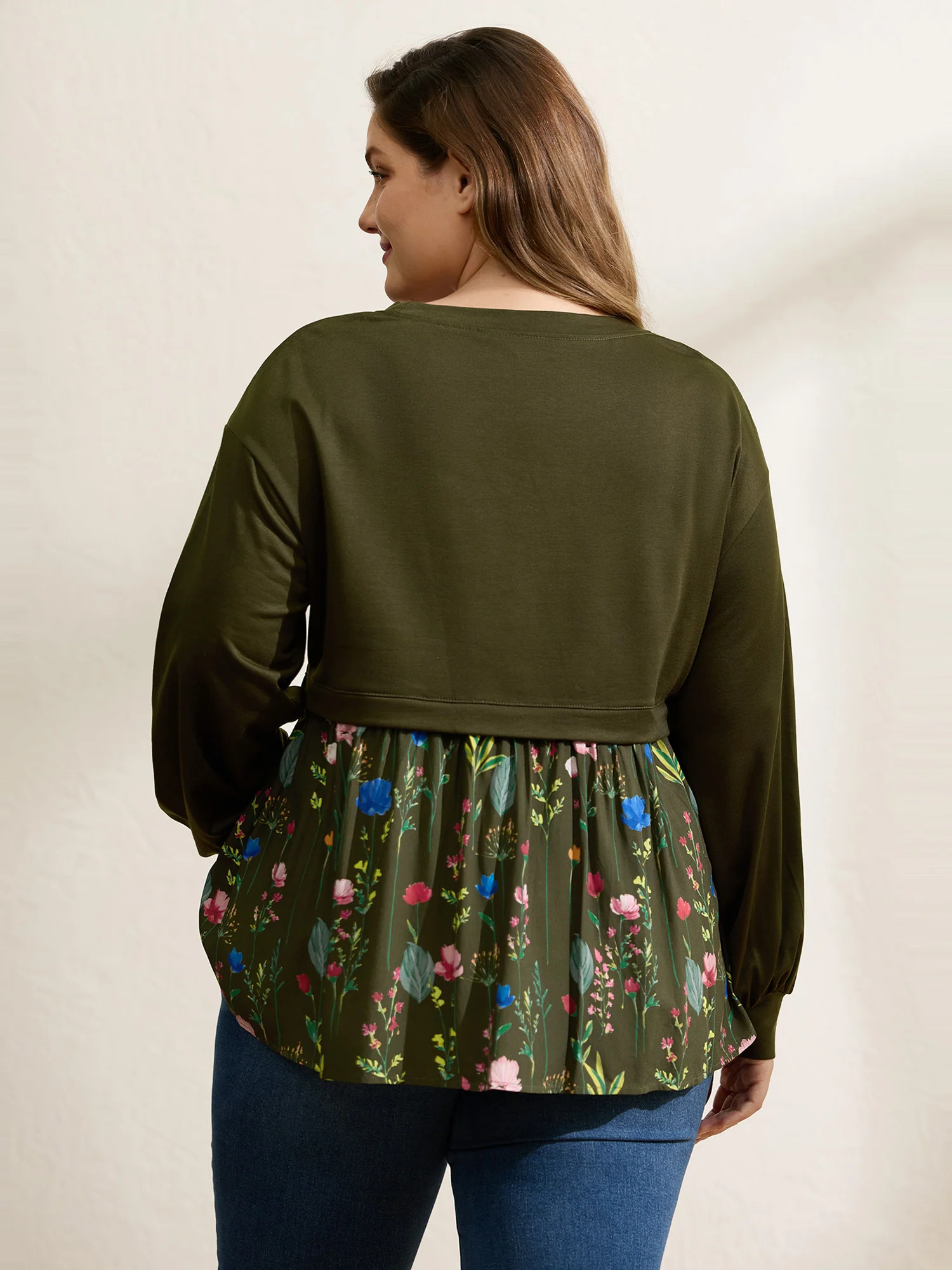 Rayon Floral Print Contrast Sweatshirt - Image 4