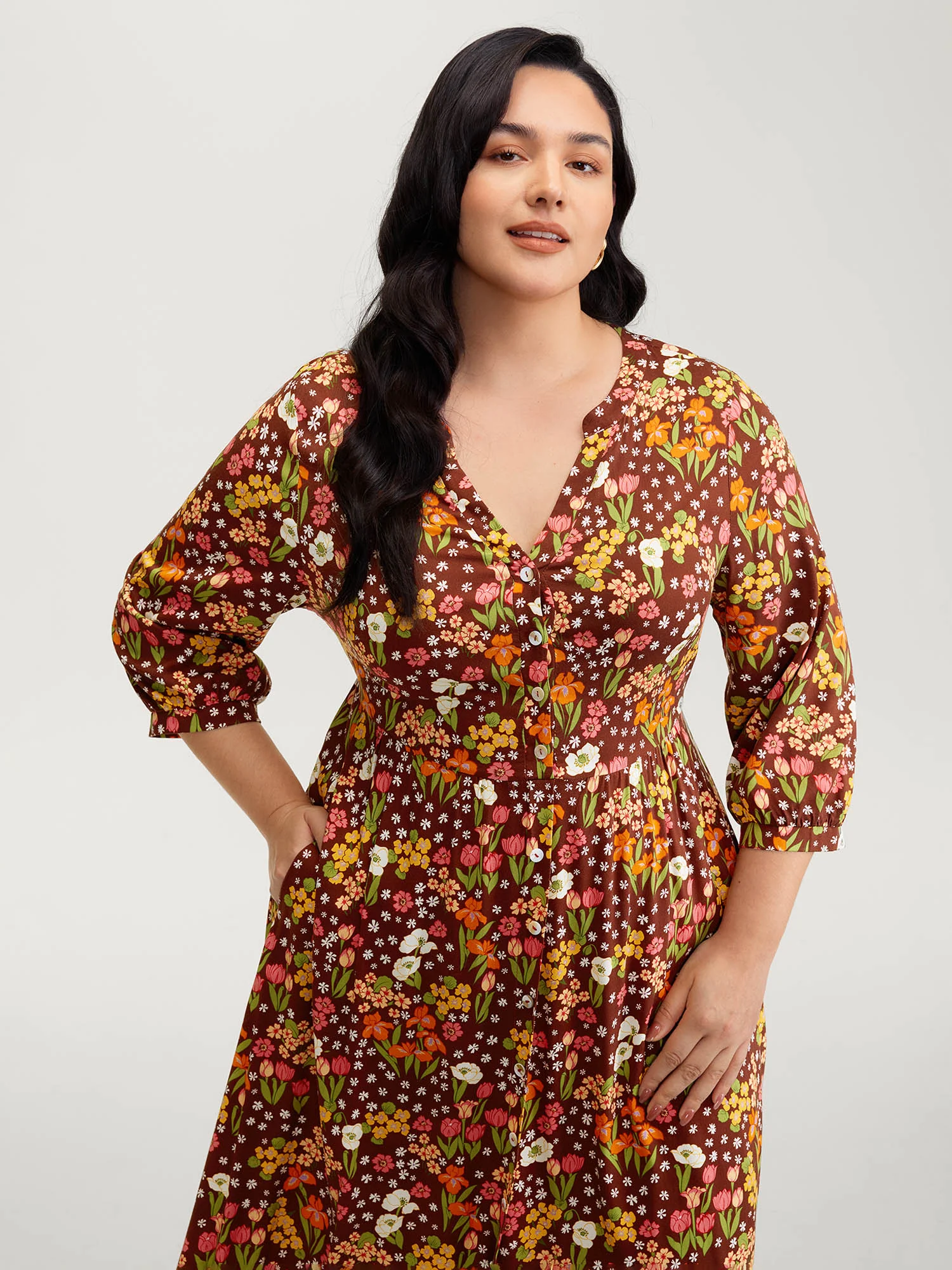 Rayon Floral Print Midi Dress - Image 2