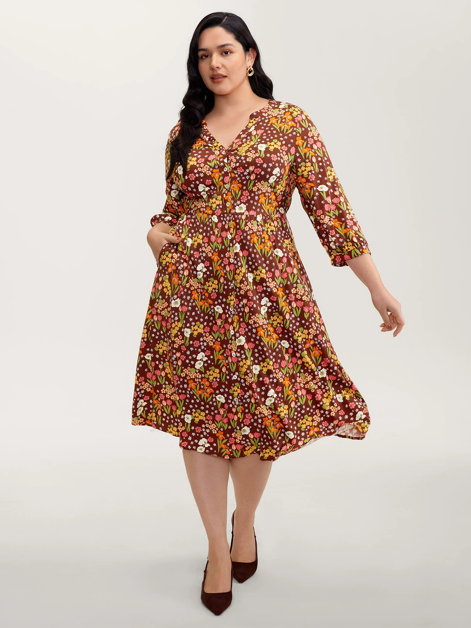 Rayon Floral Print Midi Dress - Image 3