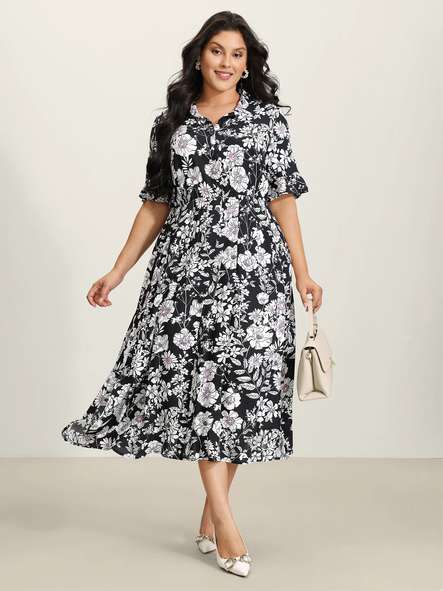 Rayon Floral Print Placket Maxi Dress - Image 3
