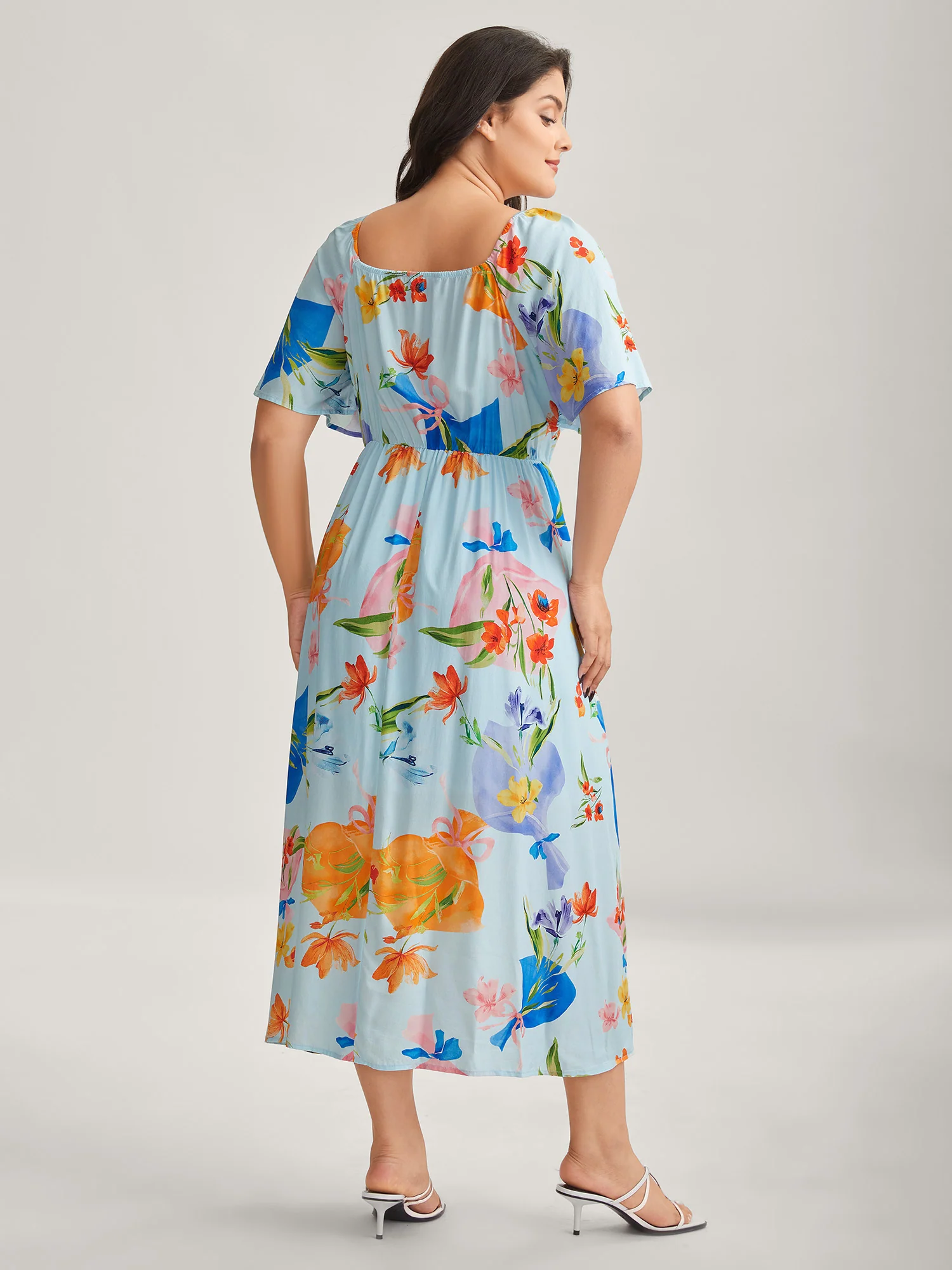 Rayon Floral Print Pockets Midi Dress - Image 4