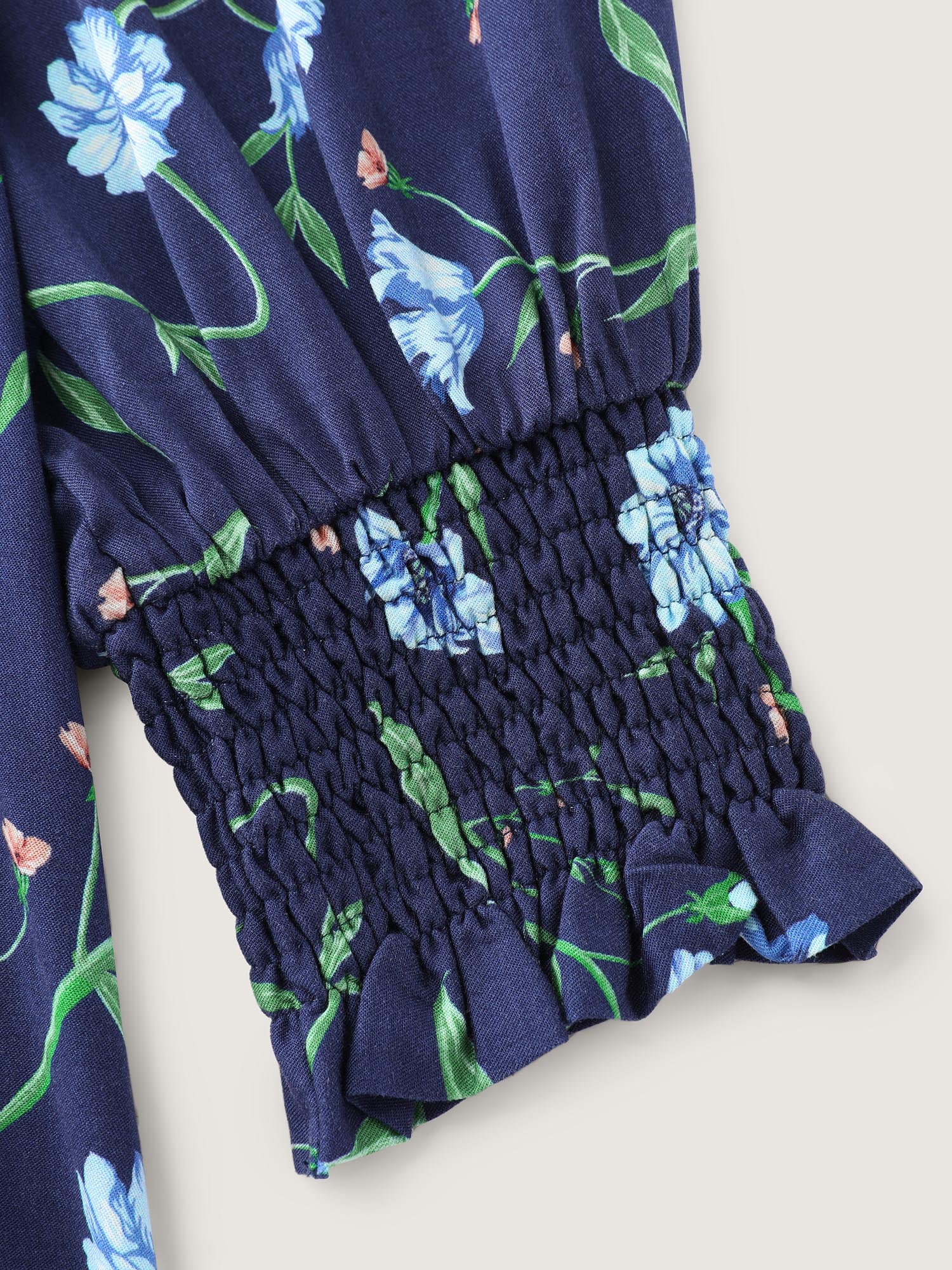 Rayon Floral Print Shirred Collar Blouse - Image 6