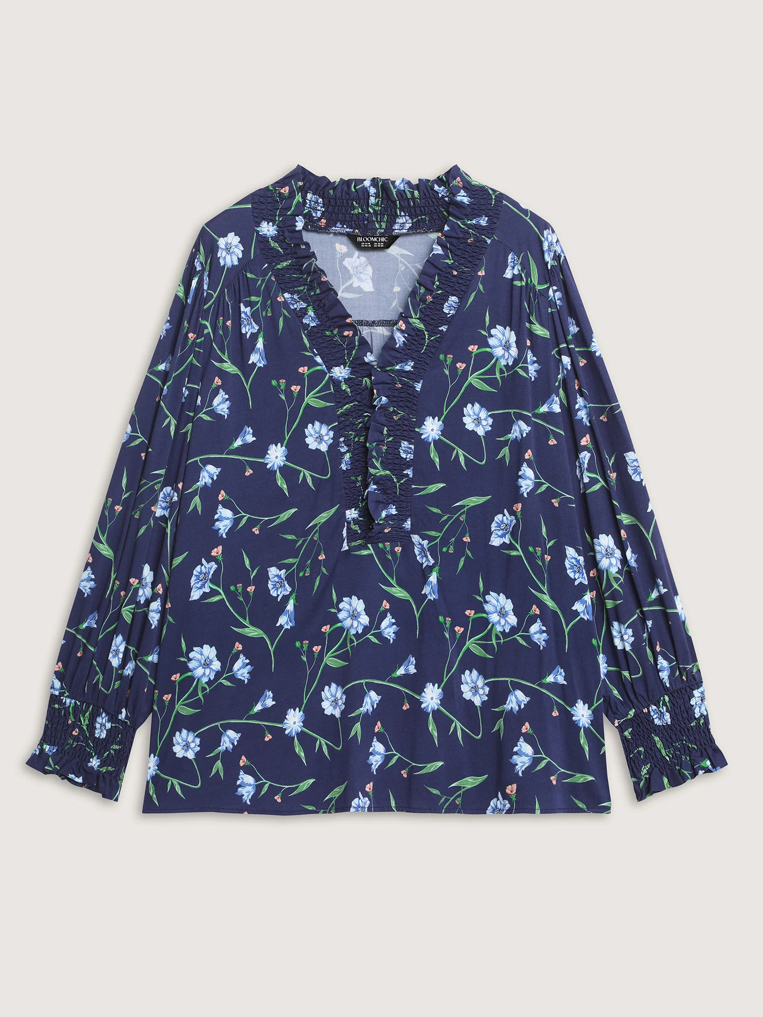 Rayon Floral Print Shirred Collar Blouse - Image 7