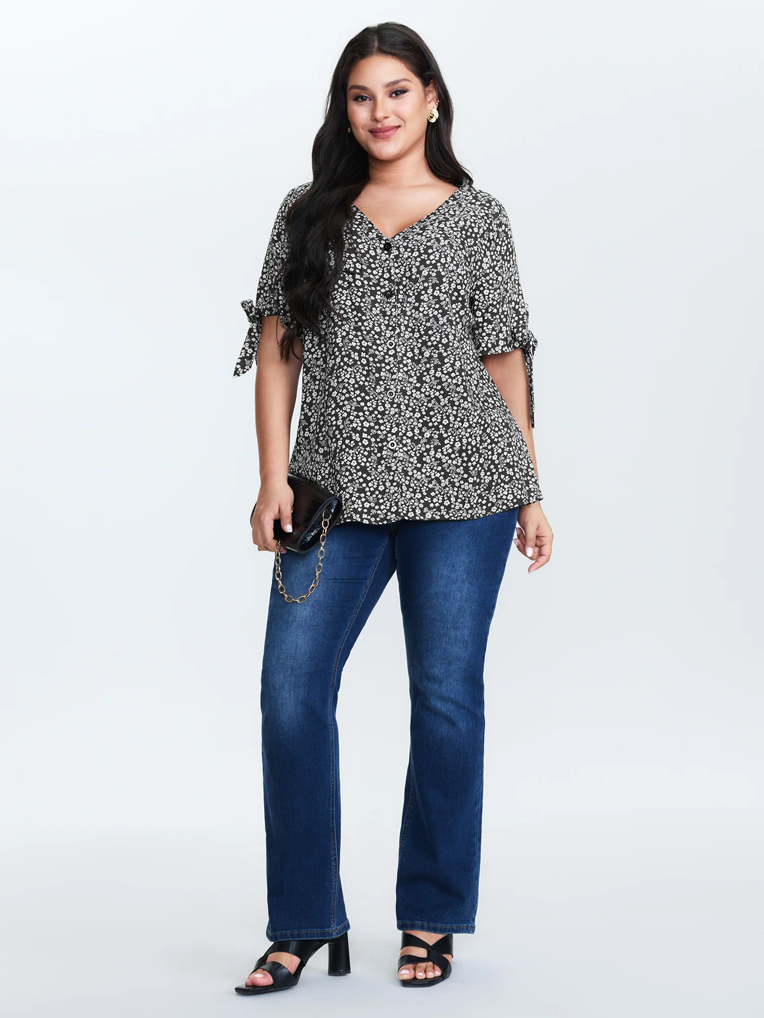 Rayon Floral Print Sleeve-Tie Blouse - Image 3