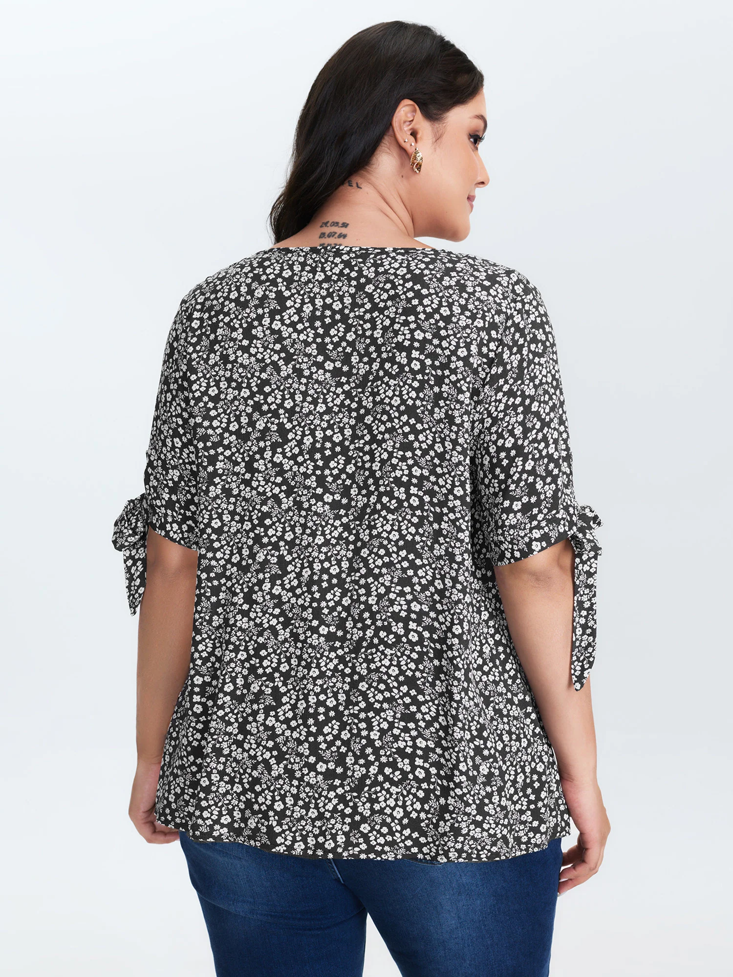 Rayon Floral Print Sleeve-Tie Blouse - Image 4
