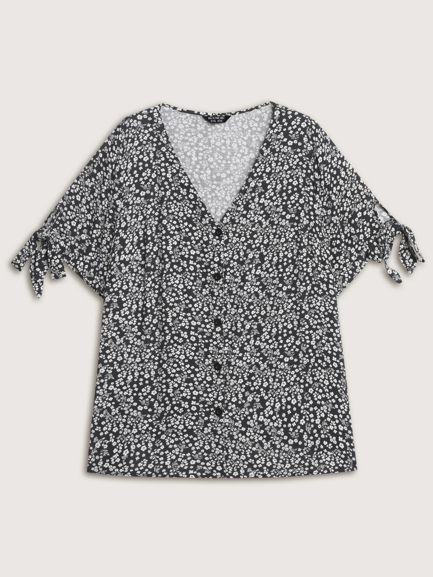 Rayon Floral Print Sleeve-Tie Blouse - Image 7